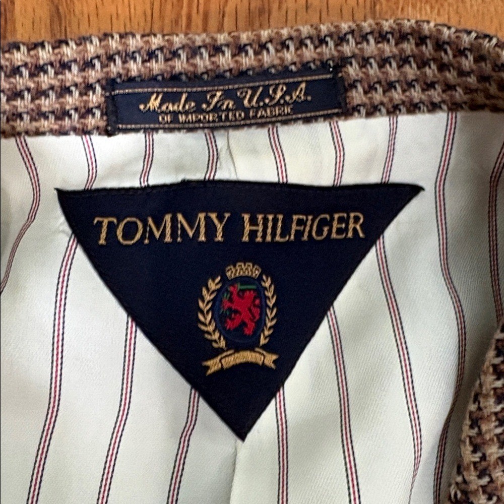 Tommy Hilfiger Houndstooth Blazer Brown 3-Button Sport Coat Mens 41L Made in USA