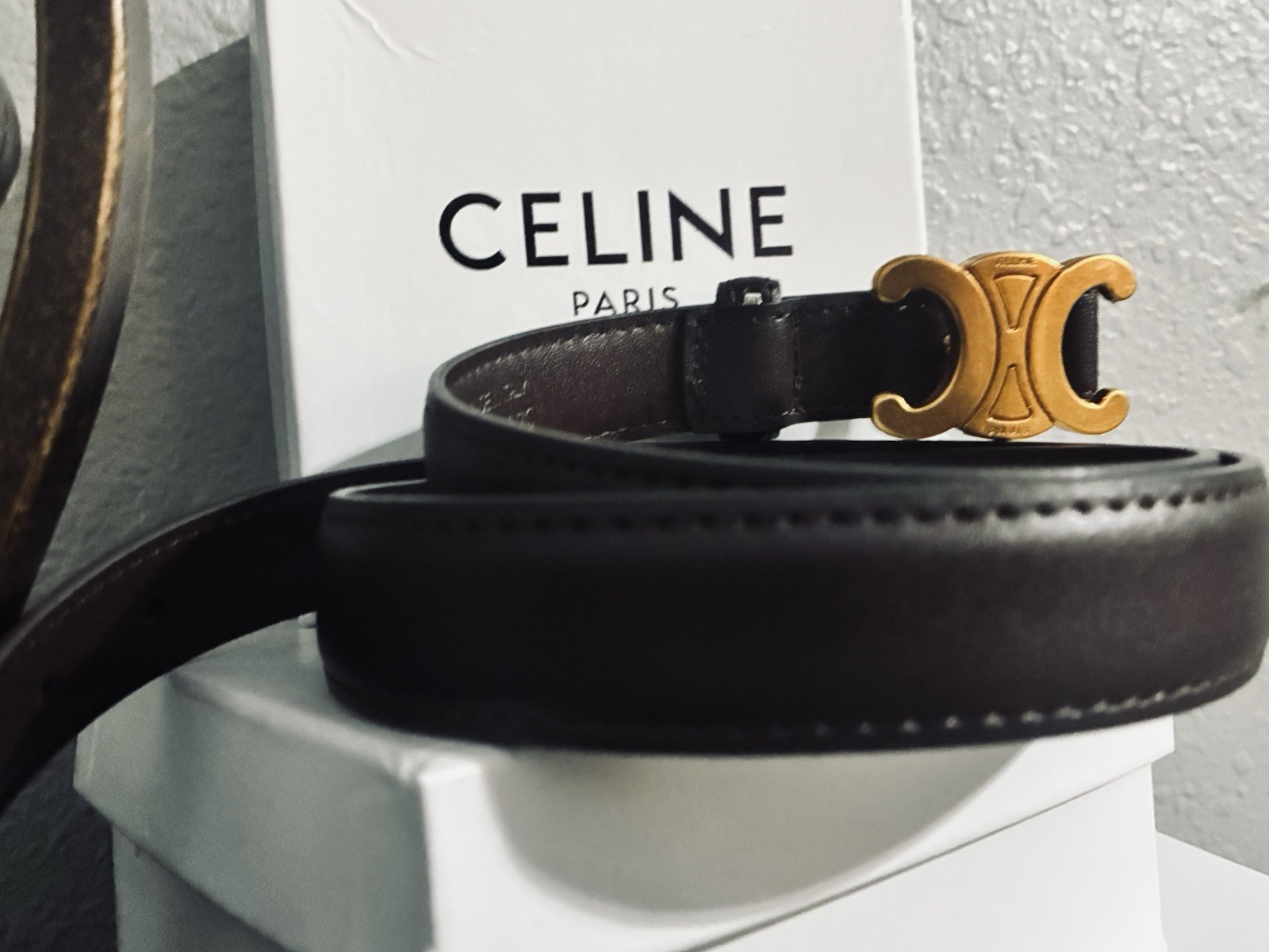 CELINE Medium 25mm Triomphe Canvas Belt (110) Brown New