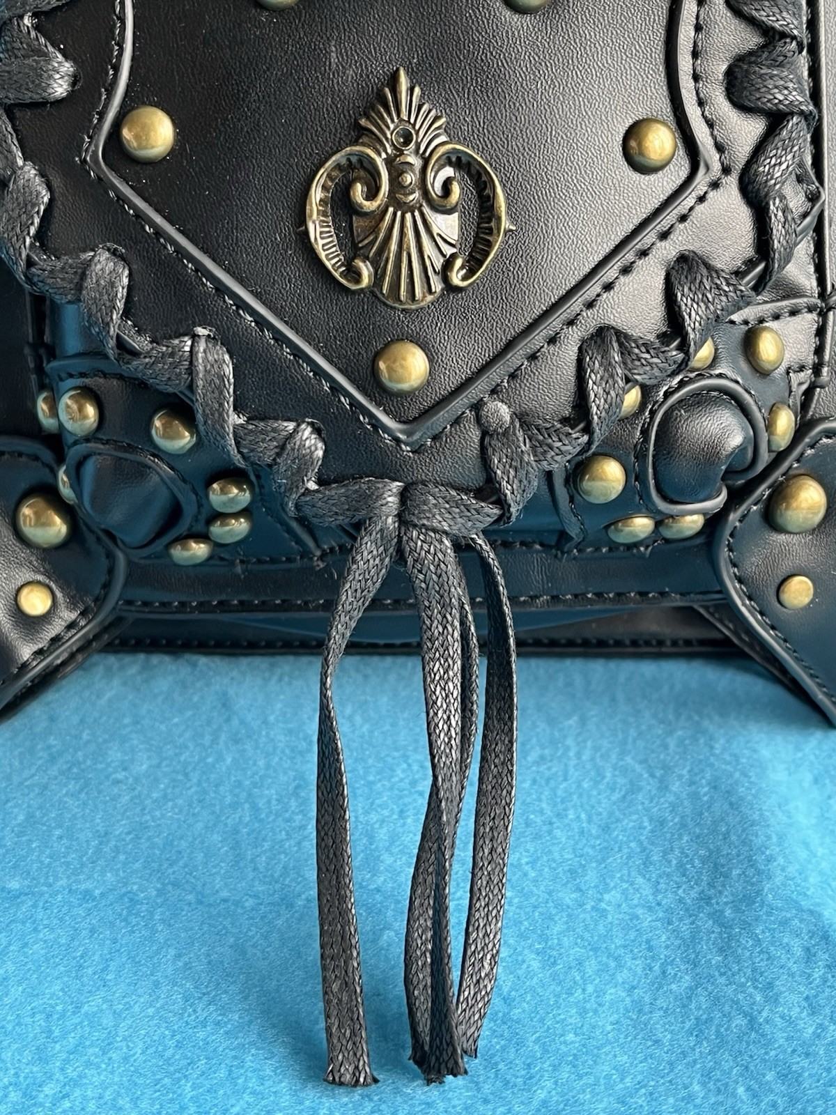 Steampunk Black Studded Lace-Up Crossbody Bag Zip & Magnetic Detachable Strap