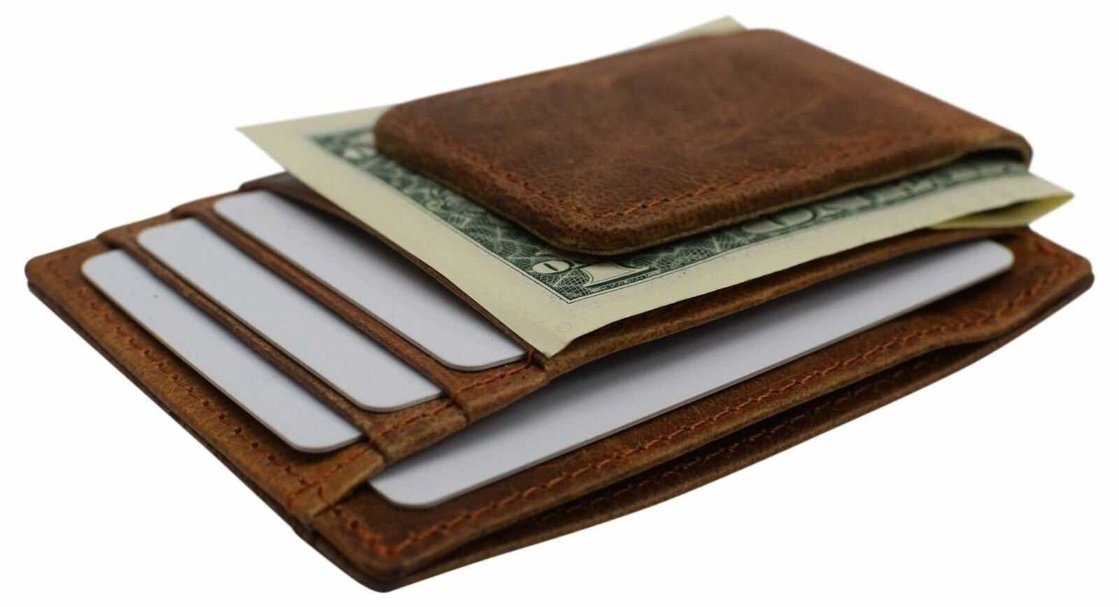 Money Clip Leather Wallet For Men Slim Front Pocket RFID Blocking with Super Str