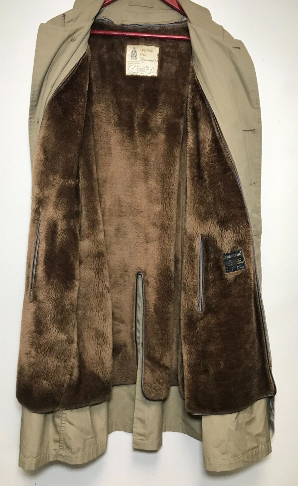 Maincoat London Fog Men’s 44 Long Beige Claeth Cloth Coat Removable Lining