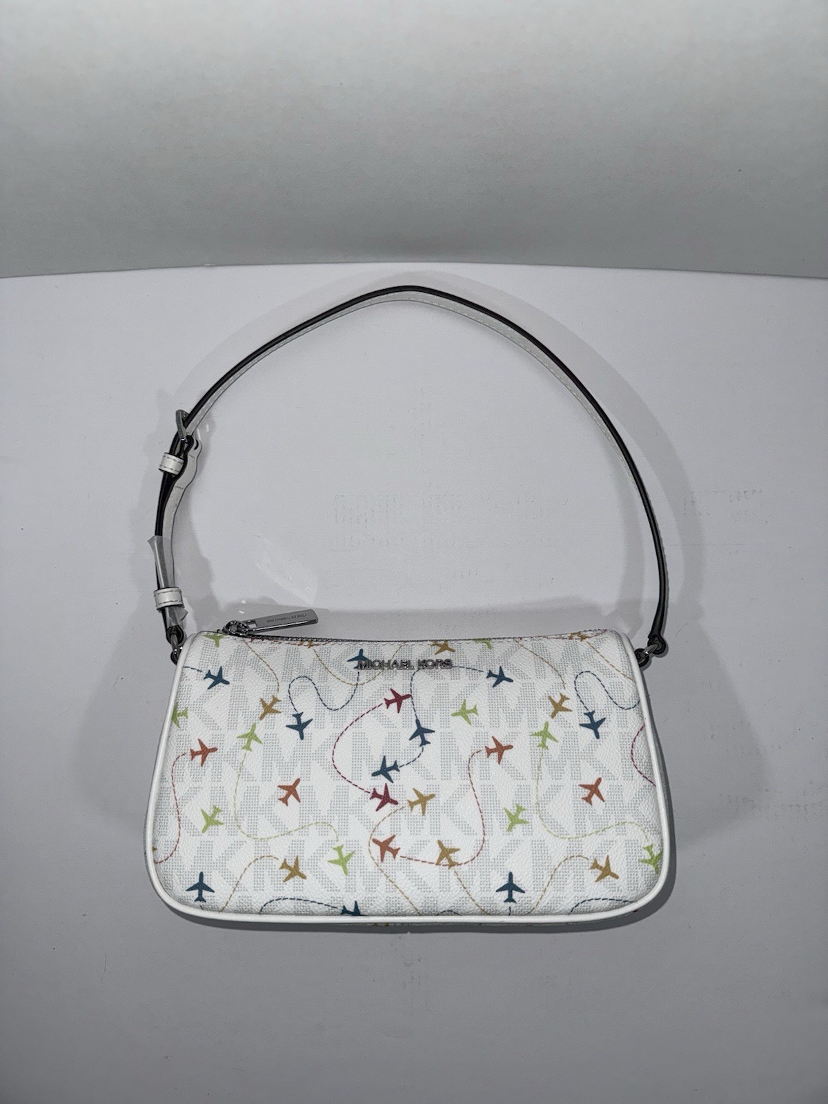 Michael Kors Jet Set White AIRPLANE PRINT Medium POUCHETTE Shoulder Bag