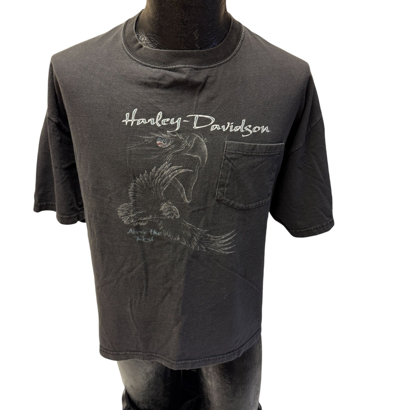 Vtg Harley Davidson Motorcycle SOARING EAGLE Above the Rest BIKER Pocket T Shirt
