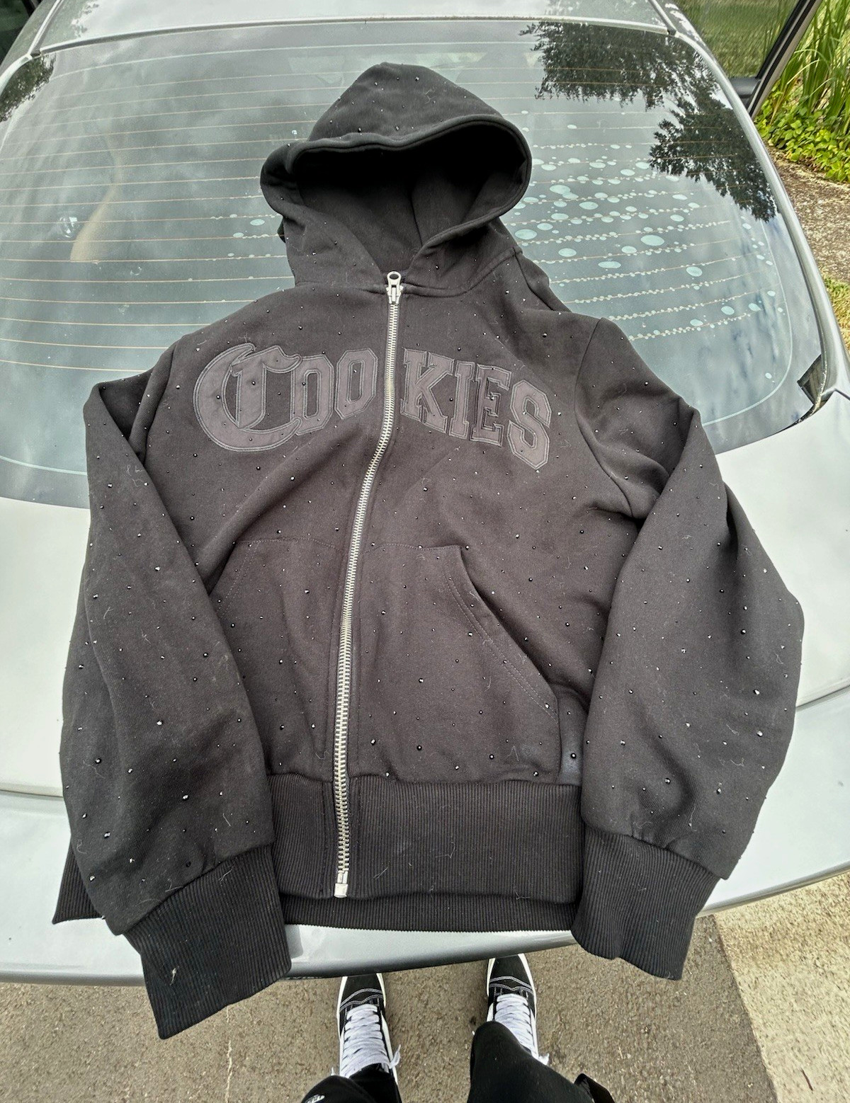 Cookies Men’s Black Full Zip Hooded Hoodie Logo Graphic Print Pockets Size M
