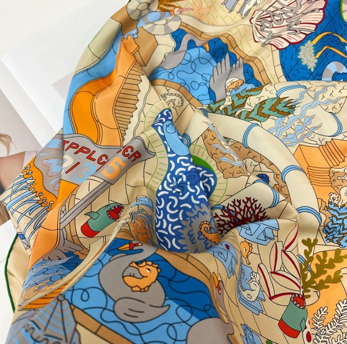 Pure Twill Silk Scarf Bandanna Large Wrap Water Park Print Square Shawl 53″