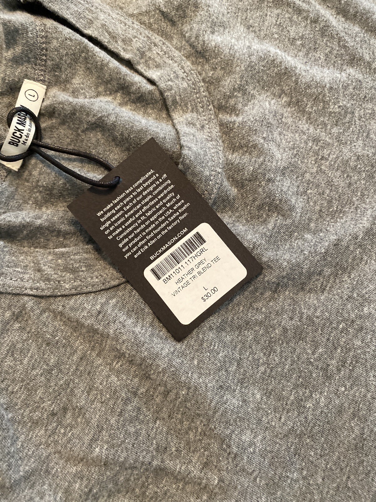 NWT Buck Mason Heather Grey Vintage Tri Blend Curved Hem Tee T shirt