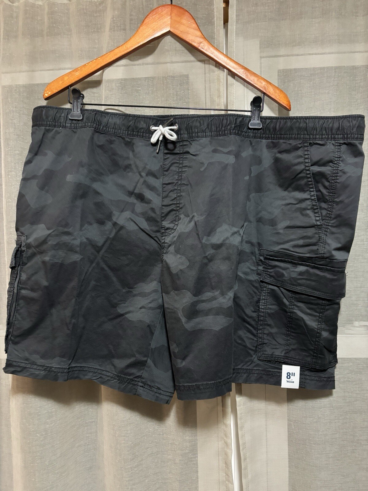 George Men’s 2XL 44-46 Stretch Waist Cargo Shorts Above the Knee 8″ BLACK CAMO