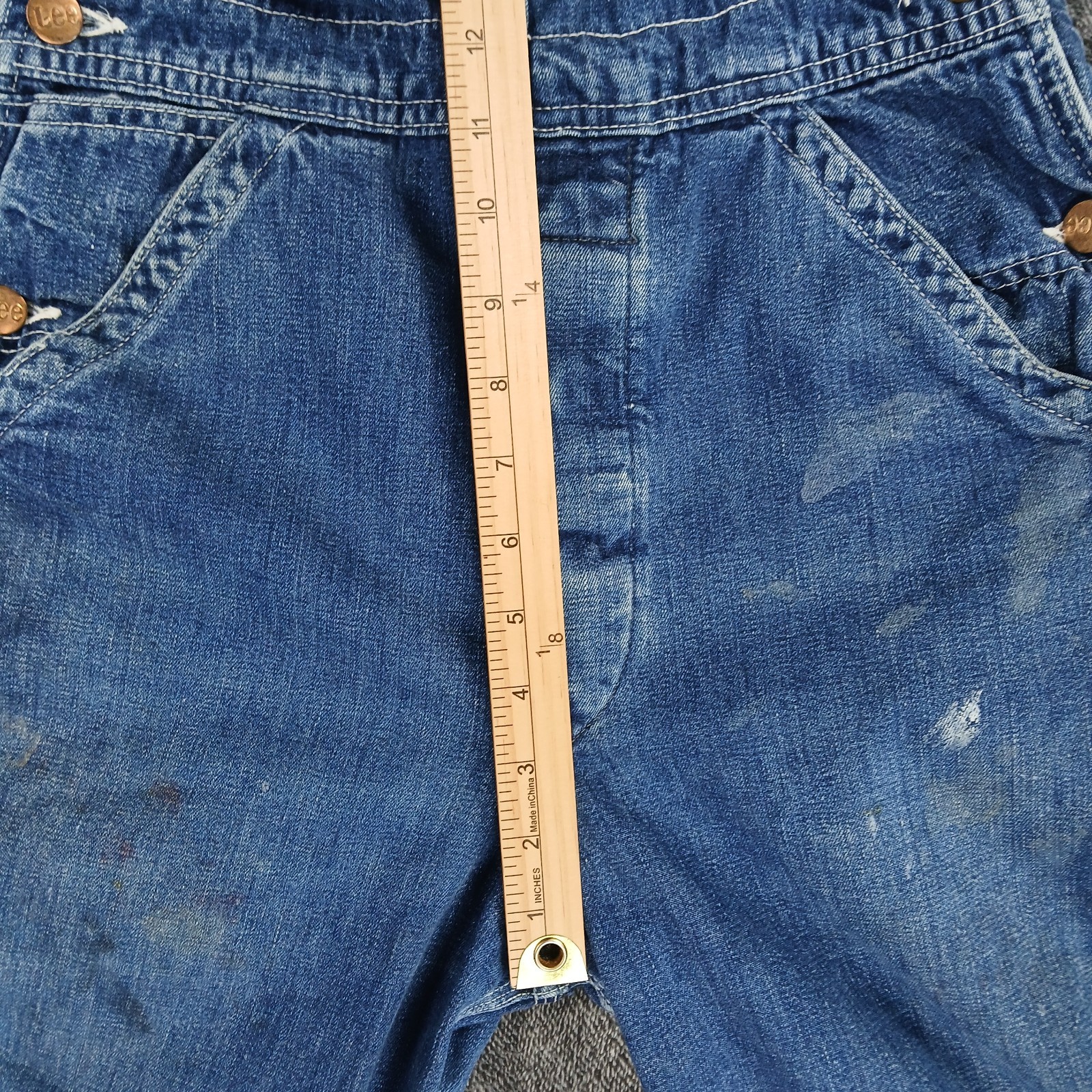 Vtg Lee Sanforized Jelt Denim Overalls 30×28 Donut Button Fly 50s 60s Stains