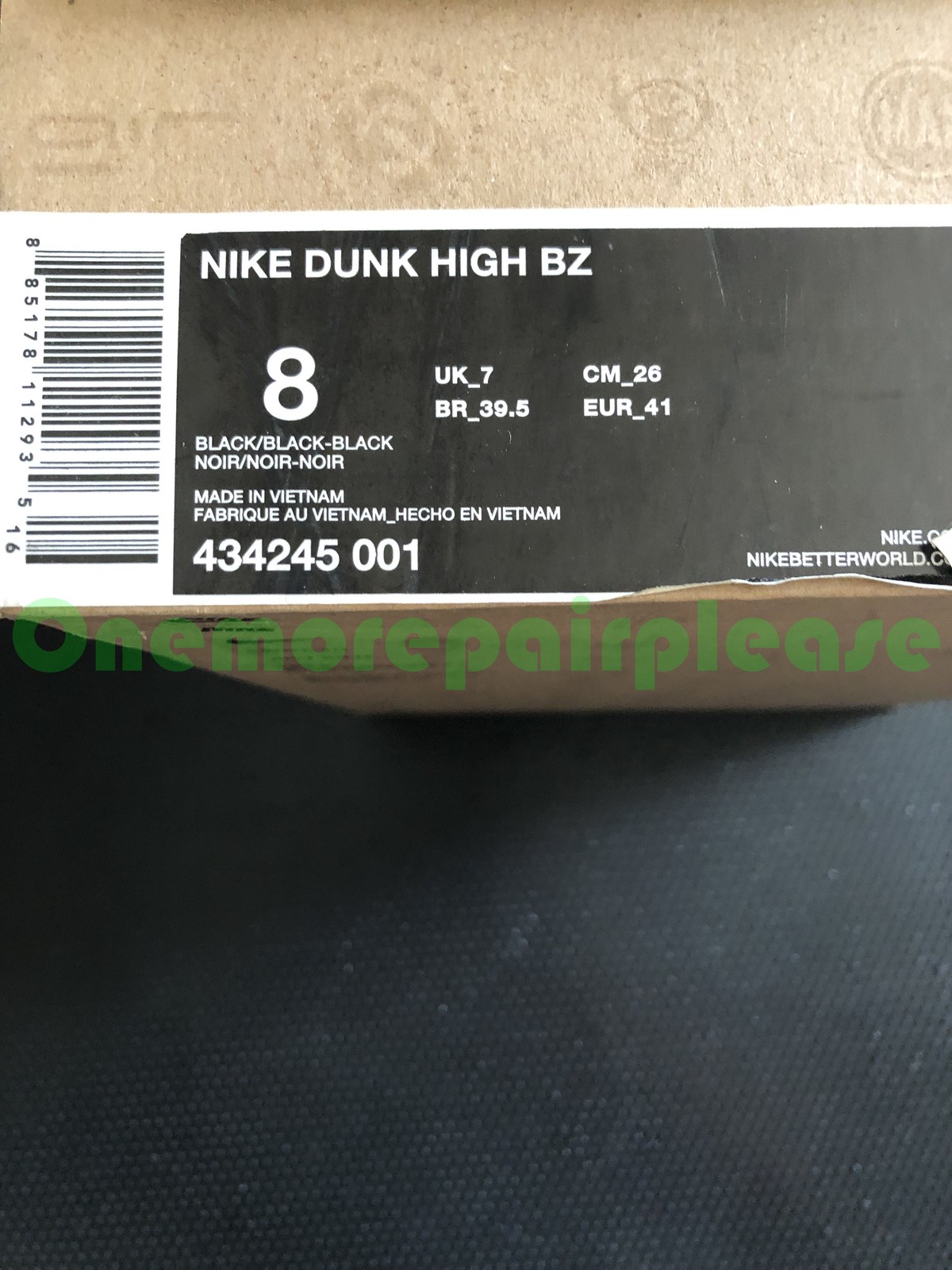 Nike Dunk High BZ 434245-001 Black Black-Black Size 8