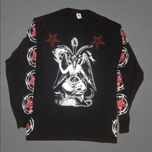 Baphomet Long Sleeve T Shirt S to XL Size Sigil Hail Satan Inverted Pentagram
