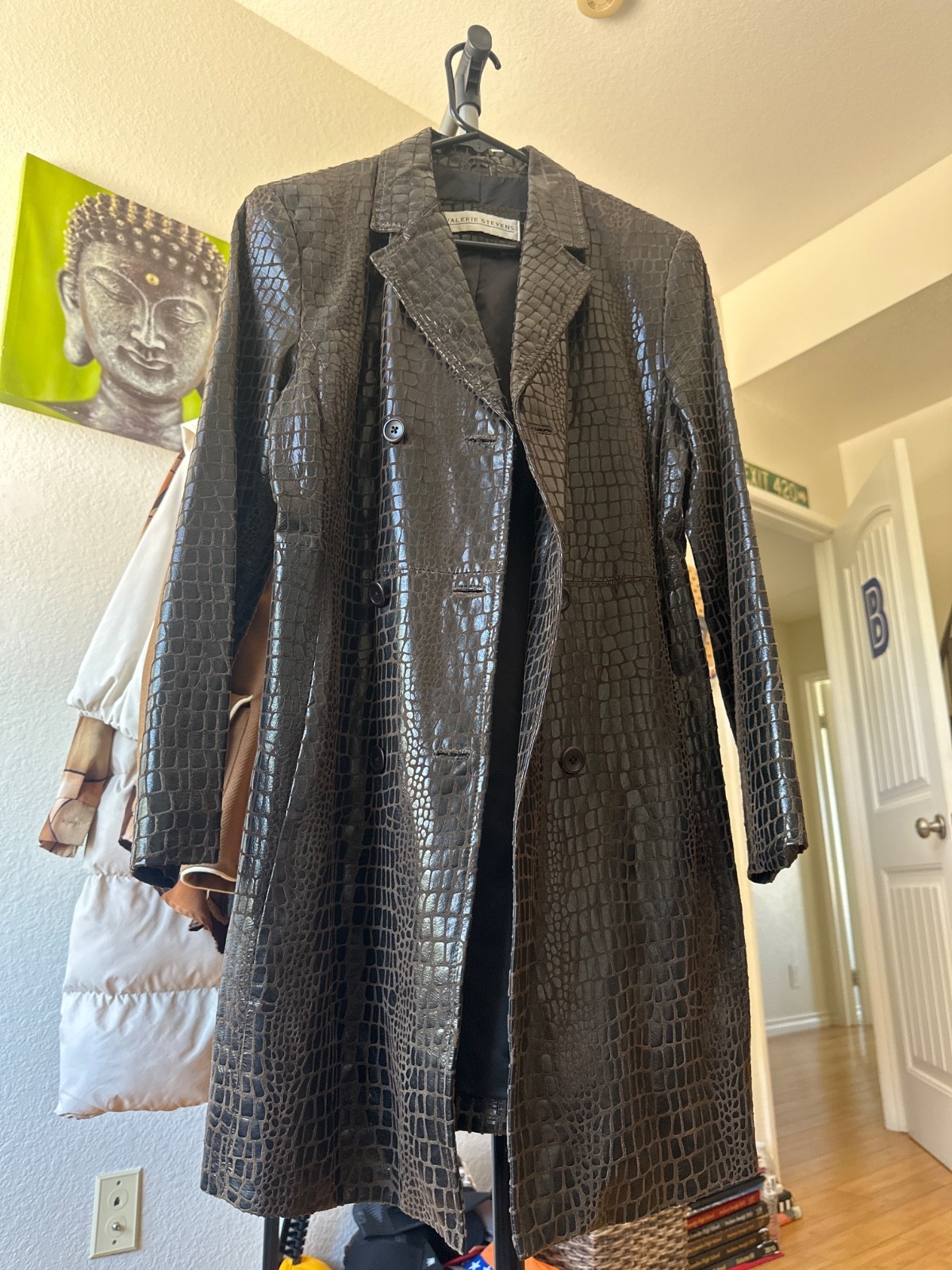 Valerie Stevens long leather crocodile jacket