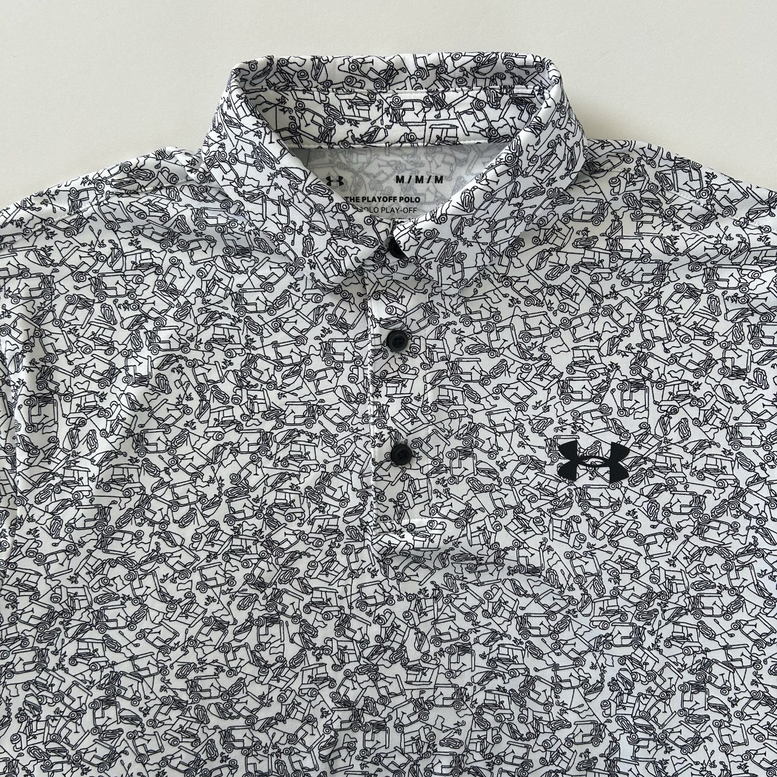Under Armour Mens The Playoff Polo Size M All Over Print Golf Carts Loose Shirt