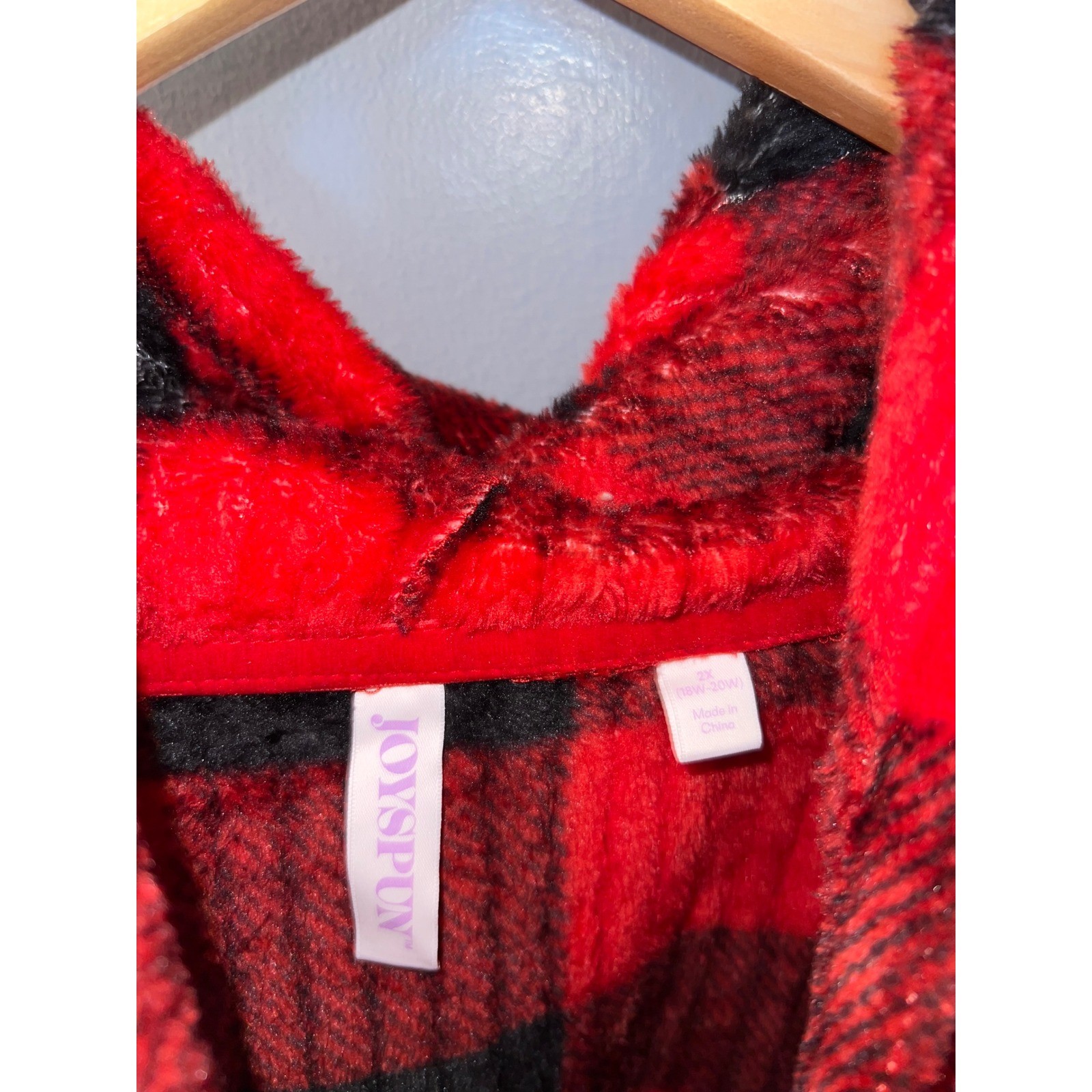 Joyspun Red Black Buffalo Plaid Fuzzy Fleece Hoodie Hot Chocolate Weather 2X