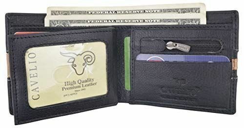 Men’s Premium Center Flap Card ID Holder Bifold Wallet With Zipper Coin Pocket