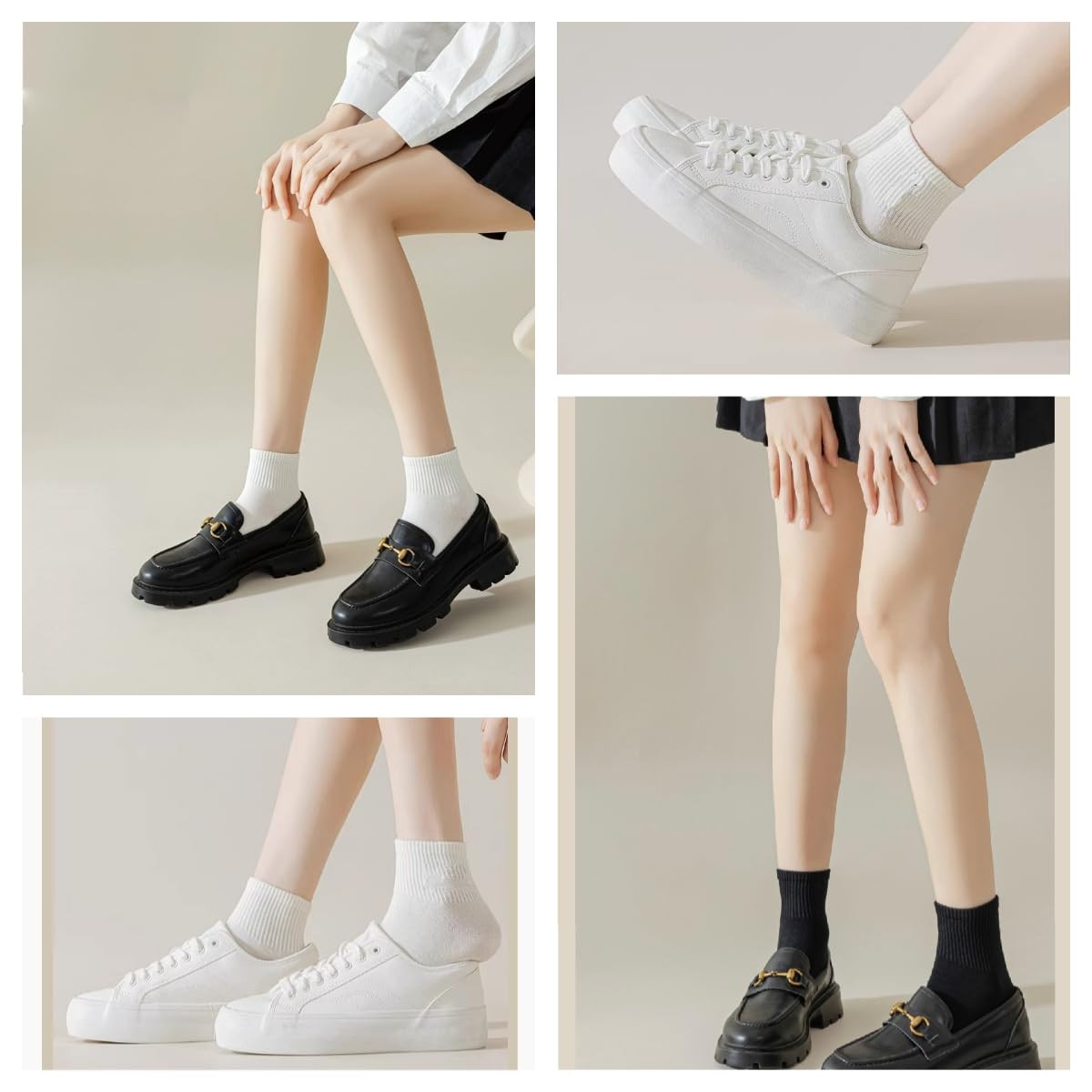 NevEND 6 Pairs Women’s Mini Crew/Ankle Cotton Athletic Socks Medium, White