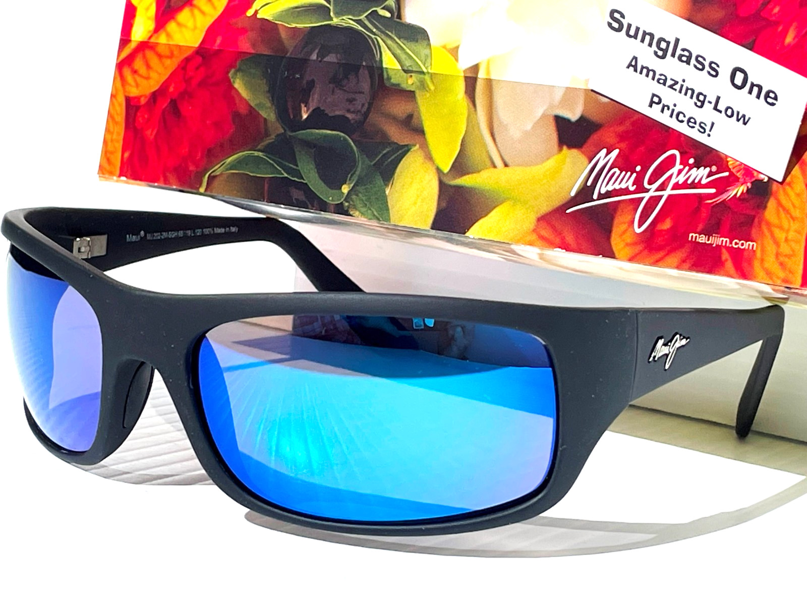 NEW Maui Jim PEAHI Matte Black Rubber POLARIZED Blue GLASS Lens Sunglass B202-2M