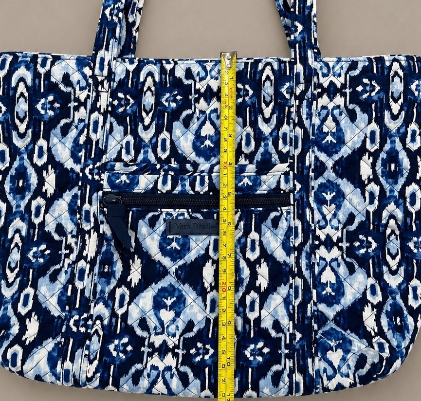 Vera Bradley White Blue Bandana cotton quilted tote, ikat, retired mid-2010s