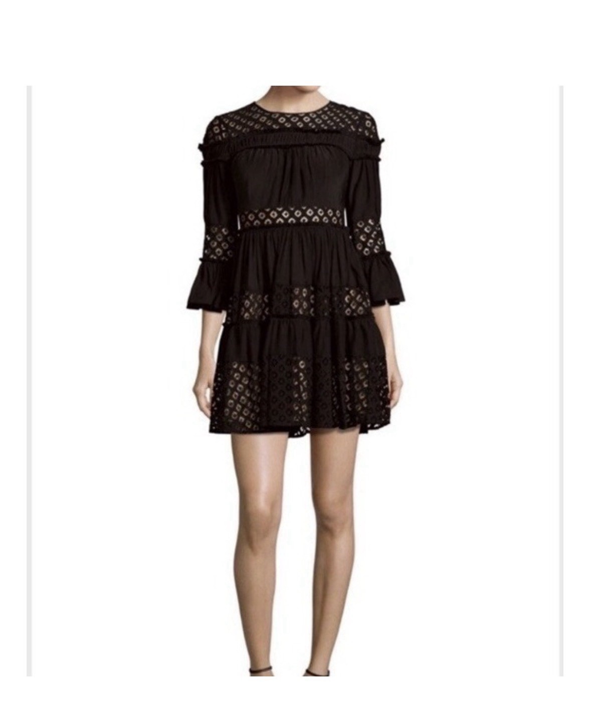 Cinq a Sept Octavia Mini Dress Size 2 Smocked Eyelet Black Silk Cotton