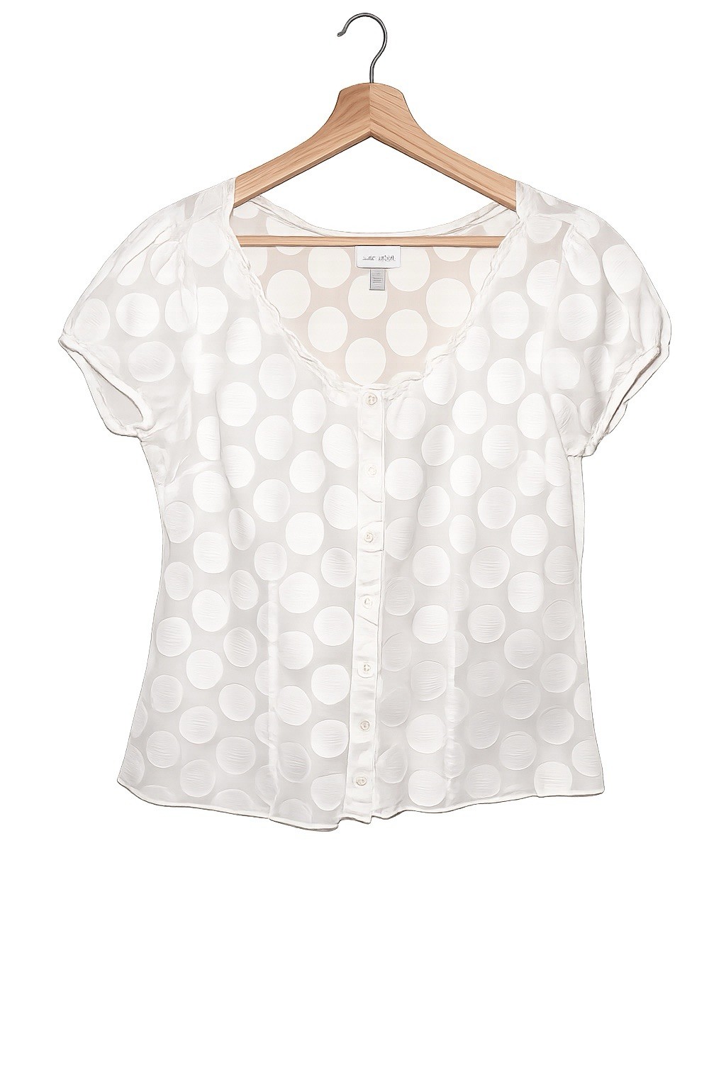 Harvé Benard White Swiss Dot Blouse Romantic Feminine Button Front Boho Chic Top