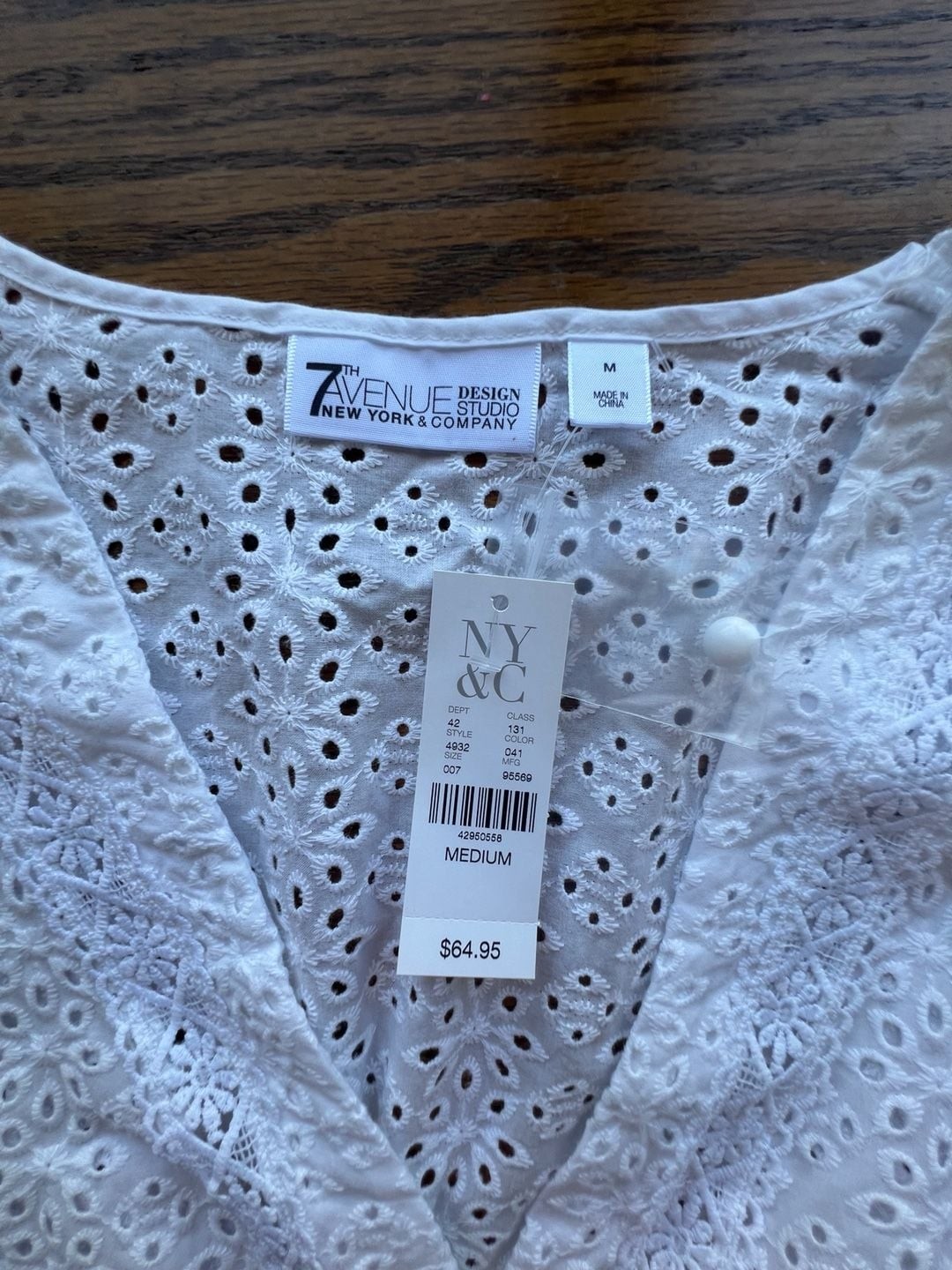 7th Avenue Design Studio White Eyelet Peplum Top