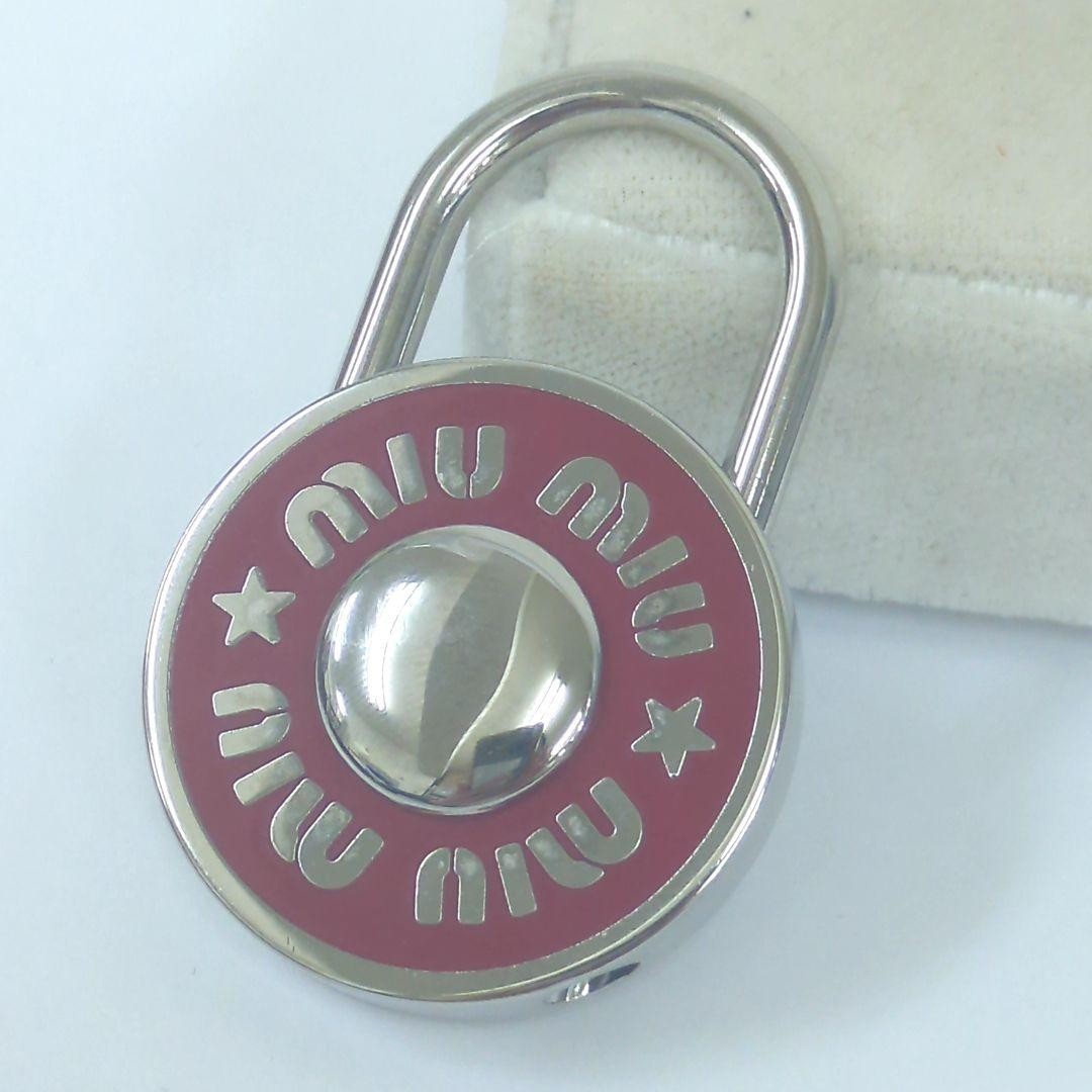 Authentic Miu Miu Padlock Charm Keychain Logo Key Red Silver Women’s Italy w/Box
