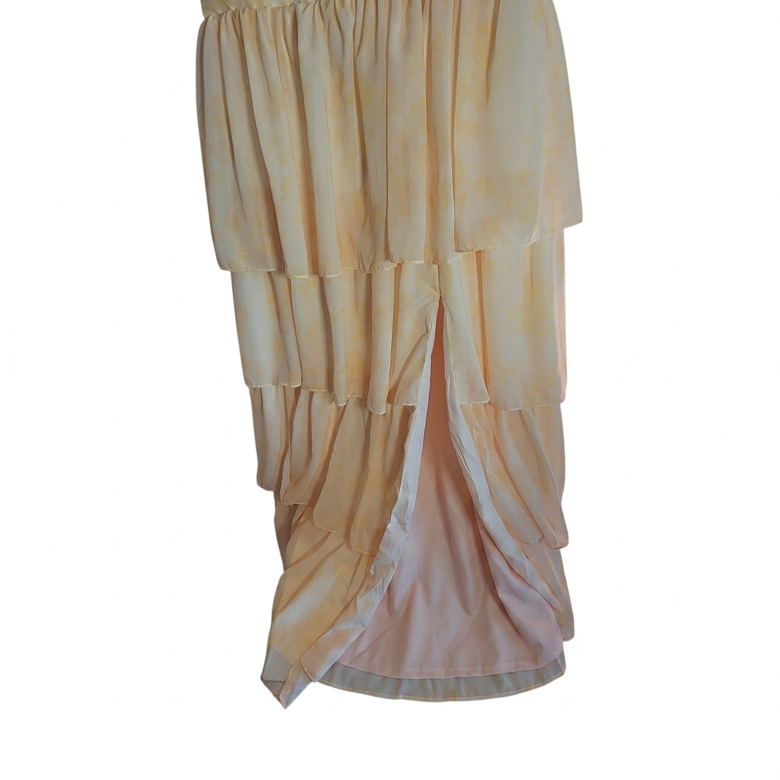 Ao Yan Butter Yellow Tiered Ruffled Maxi Formal Dress Prom Gown NWT Size S