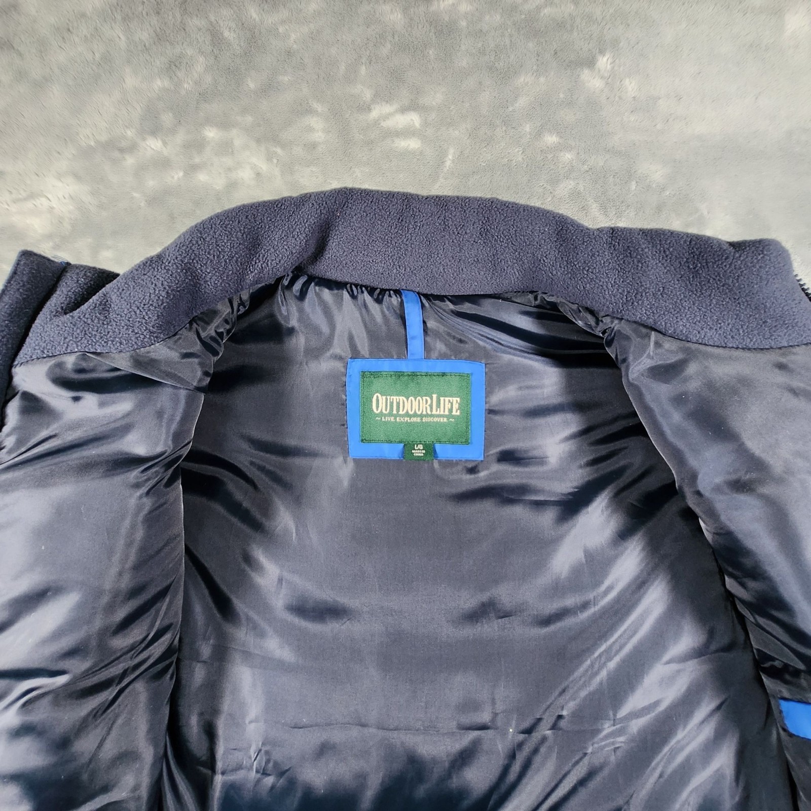 Outdoor Life Puffer Vest Large Blue Color Block Outdoor Hiking Active Cabin Work