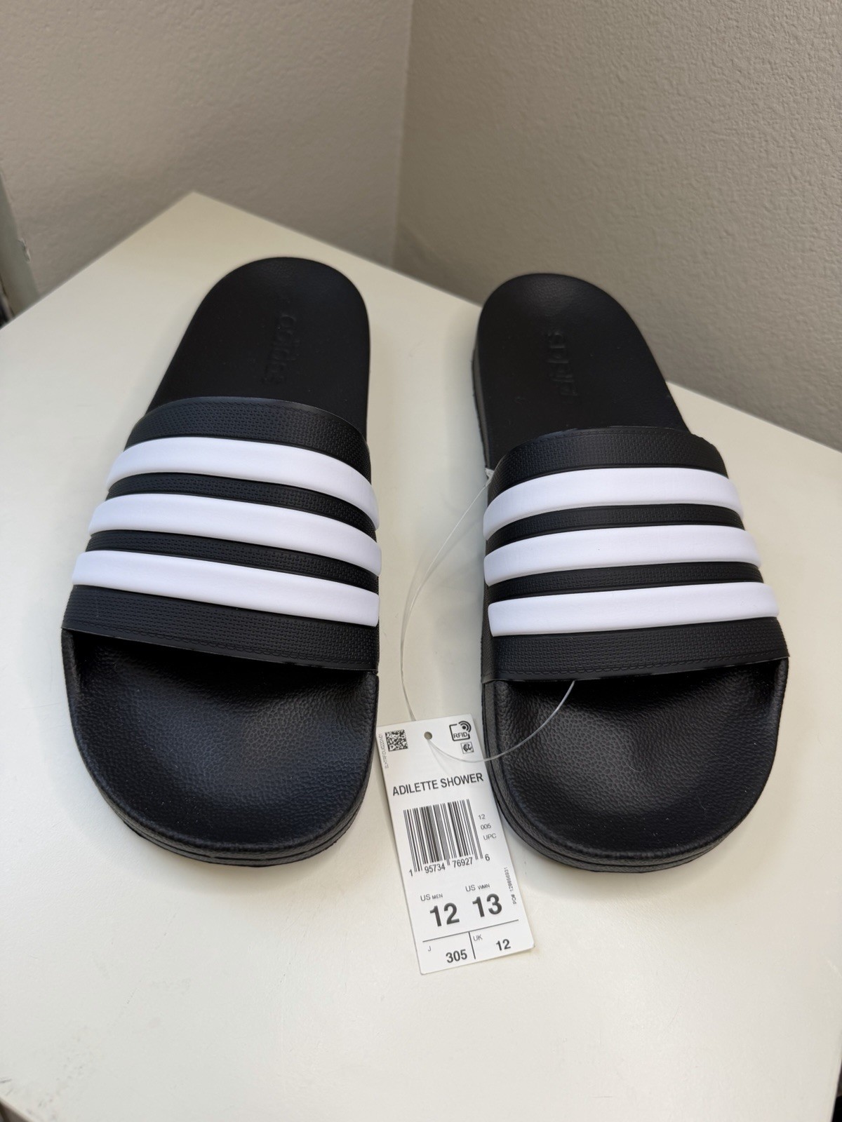 Adidas Adilette Shower Slides Black White Men’s Size 12 NWT