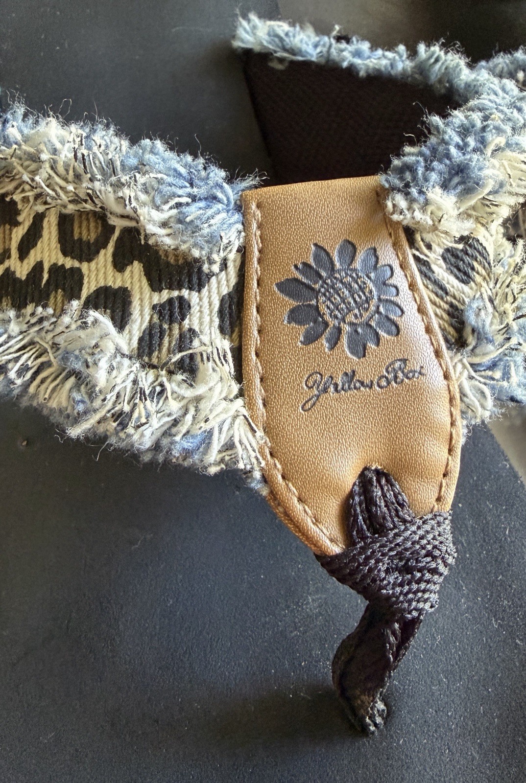 Yellow Box | FAYTH Cheetah Print Denim And Fringe Flip Flops Size 8 SUPER CUTE