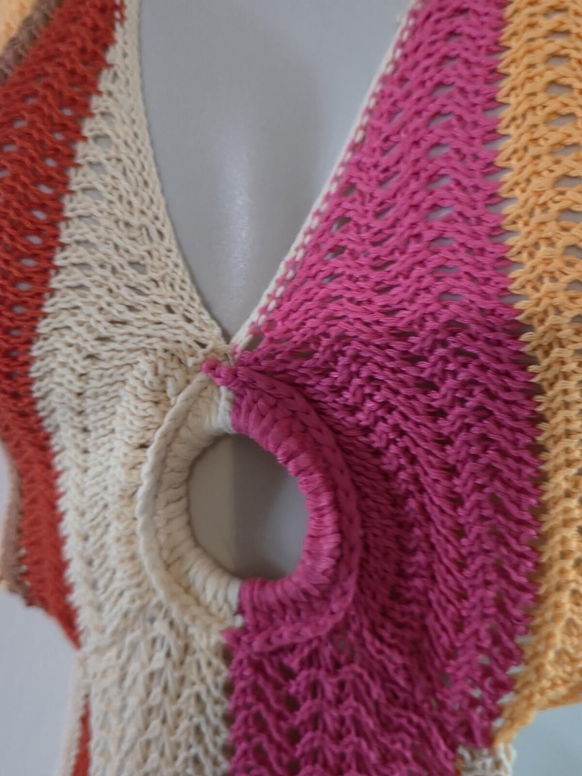 Source Unknown Pink Cream Orange Yellow Purple Striped Crochet Maxi Dress