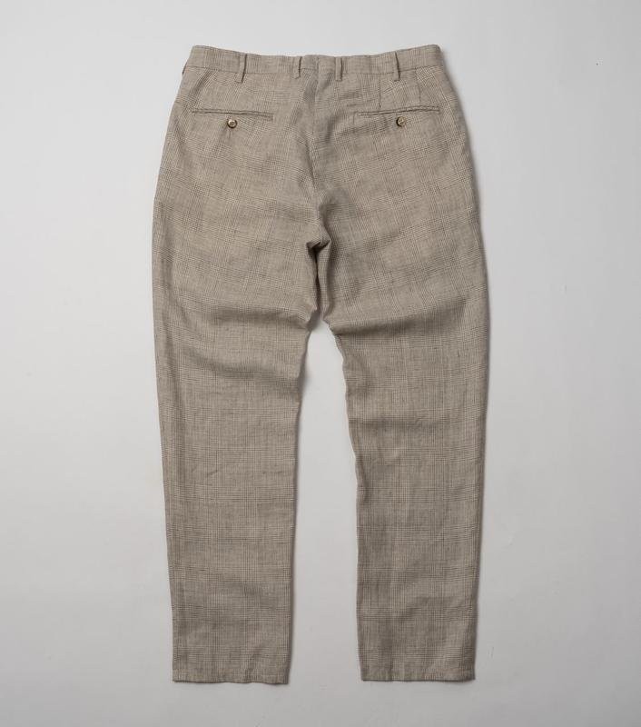 Men Checked Trousers Beige Wool/Linen 32 / M / 46