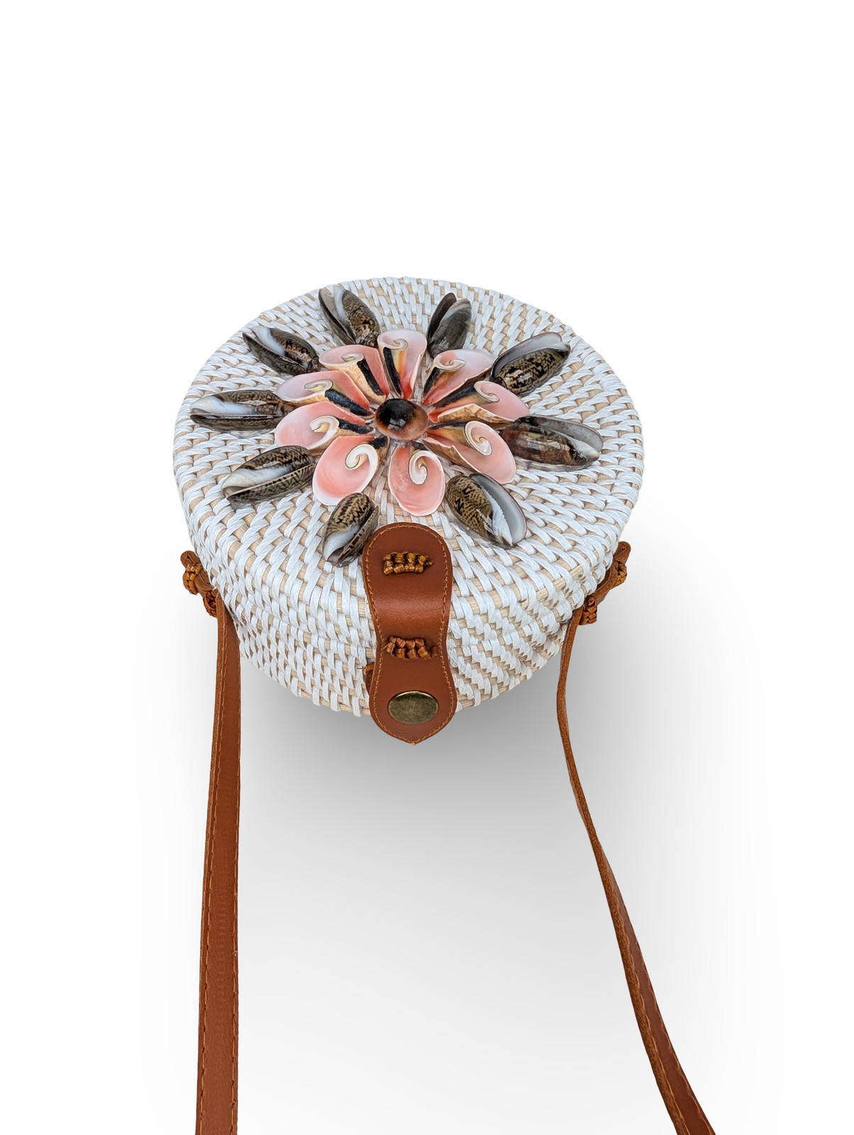 Wicker Crossbody Bag, Shell Floral Bag, Boho Beach Bag, Natural Shell Bag