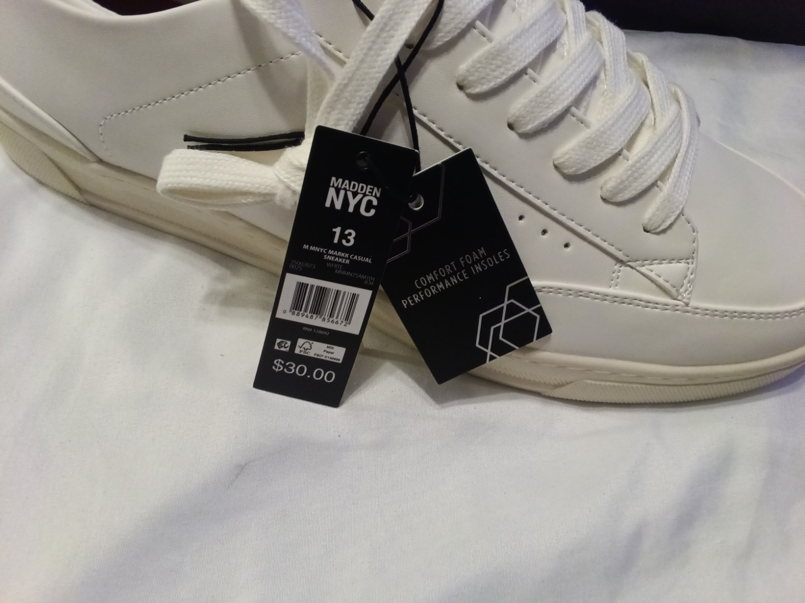 Madden NYC Markk Men’s Low Top Lace Up Sneakers White Comfort Foam Insole