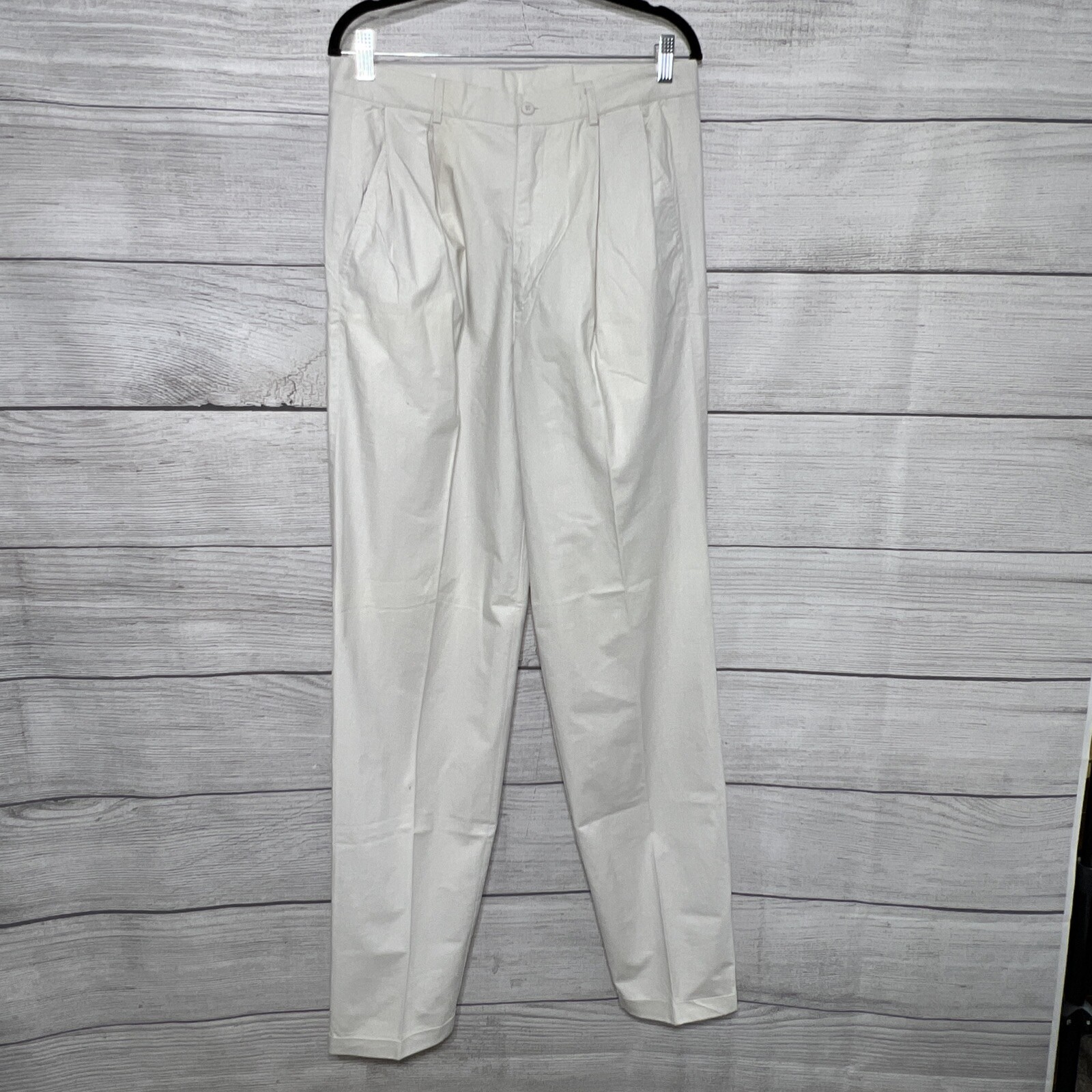 Vintage Nikoata Tokyo New York Mens Pleated Pants 100% Cotton Cuffed White Sz 34