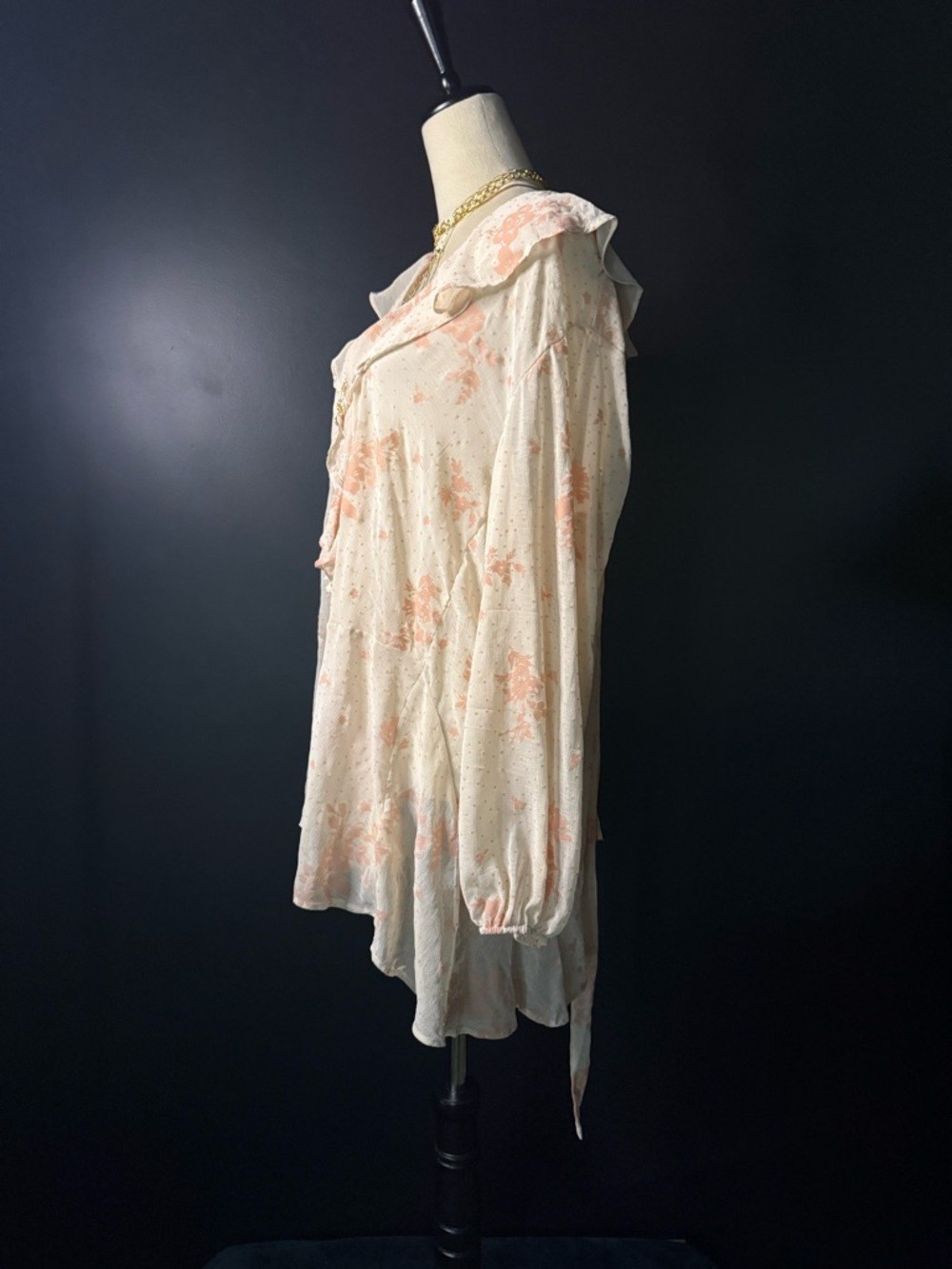 Free People Peach Floral Ruffle Tie-Front Blouse