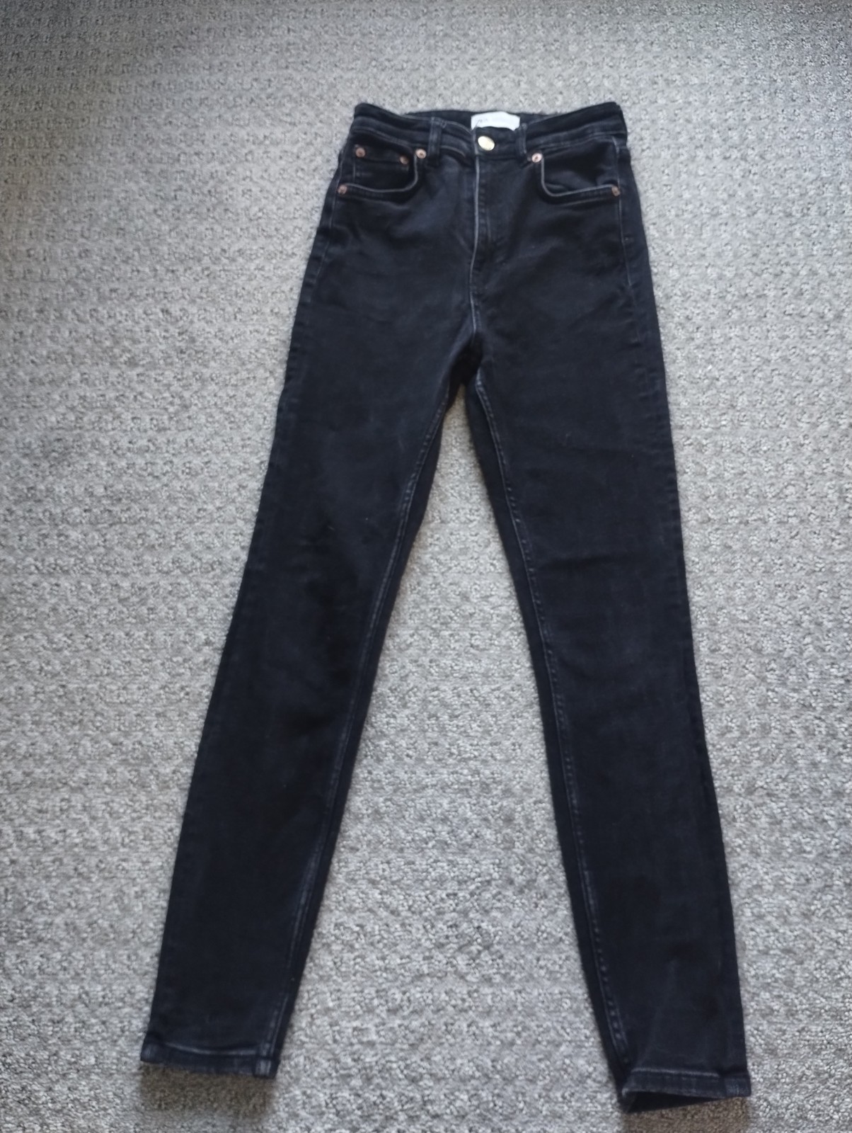 Zara Women’s Black High Rise Skinny Jeans Dark Wash 5-Pocket Button