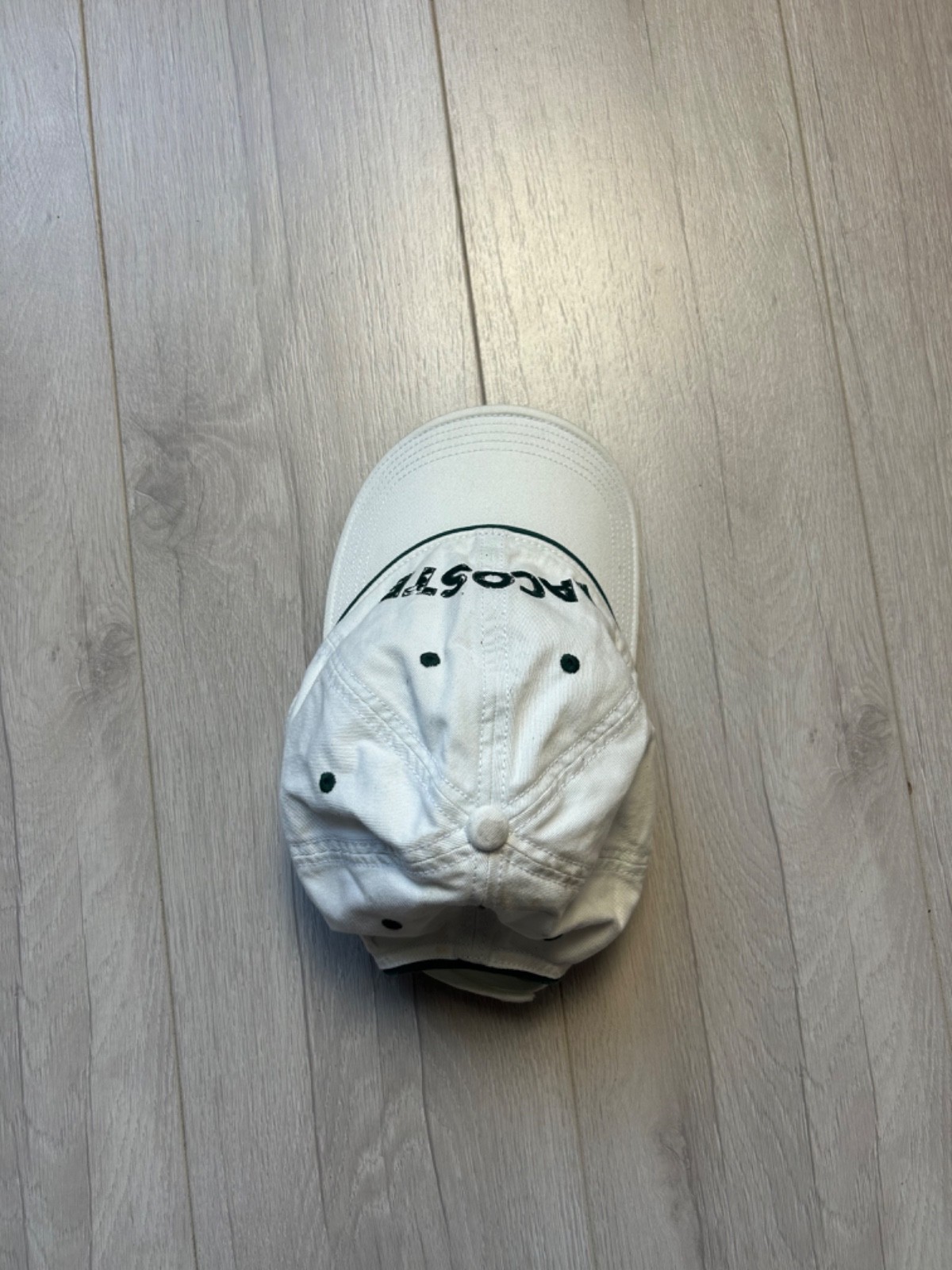 Vintage Lacoste Baseball Cap Hat White Green Spellout Embroidered Logo Strapback