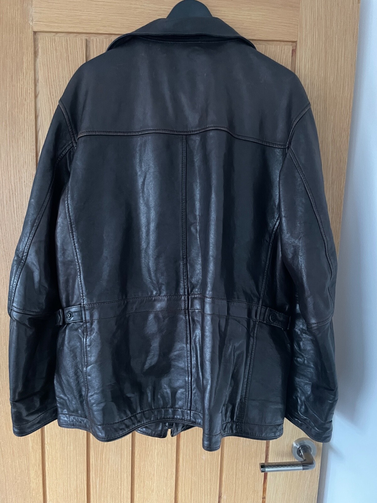 Vintage Brown Strellson Swiss Cross Leather Jacket Coat Size L Large Great Cond