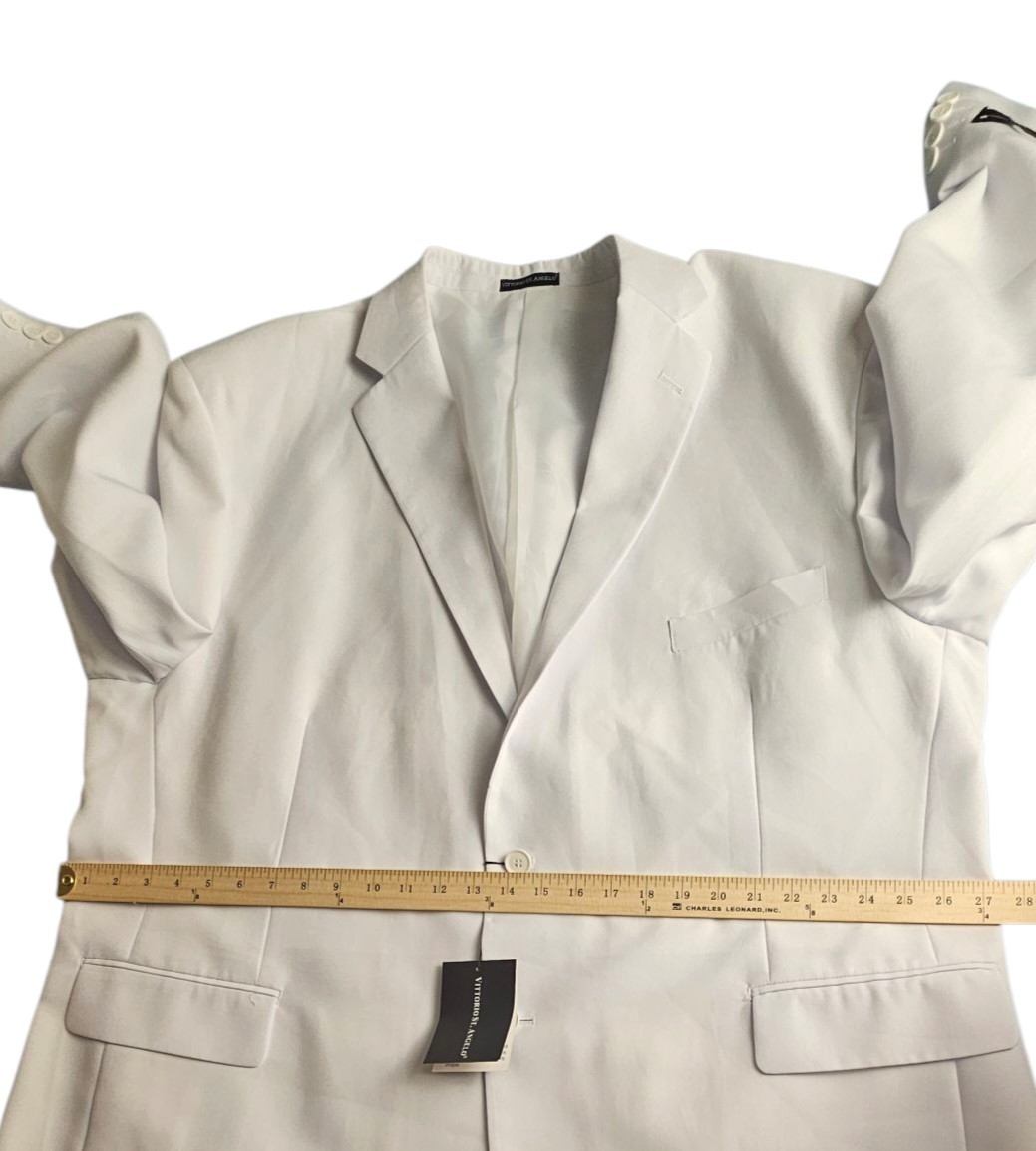 Vittorio St. Angelo White Suit Split Collar 2 Button 54R Pants 48×26 Formal NWT