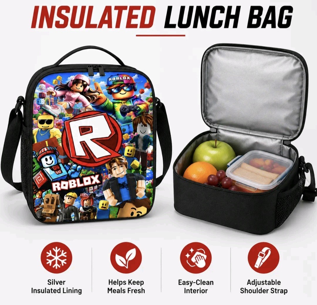 3 Pcs Boys Roblox School Backpack Set- Bag With Lunch Bag & Pencil Case – 3 In 1
