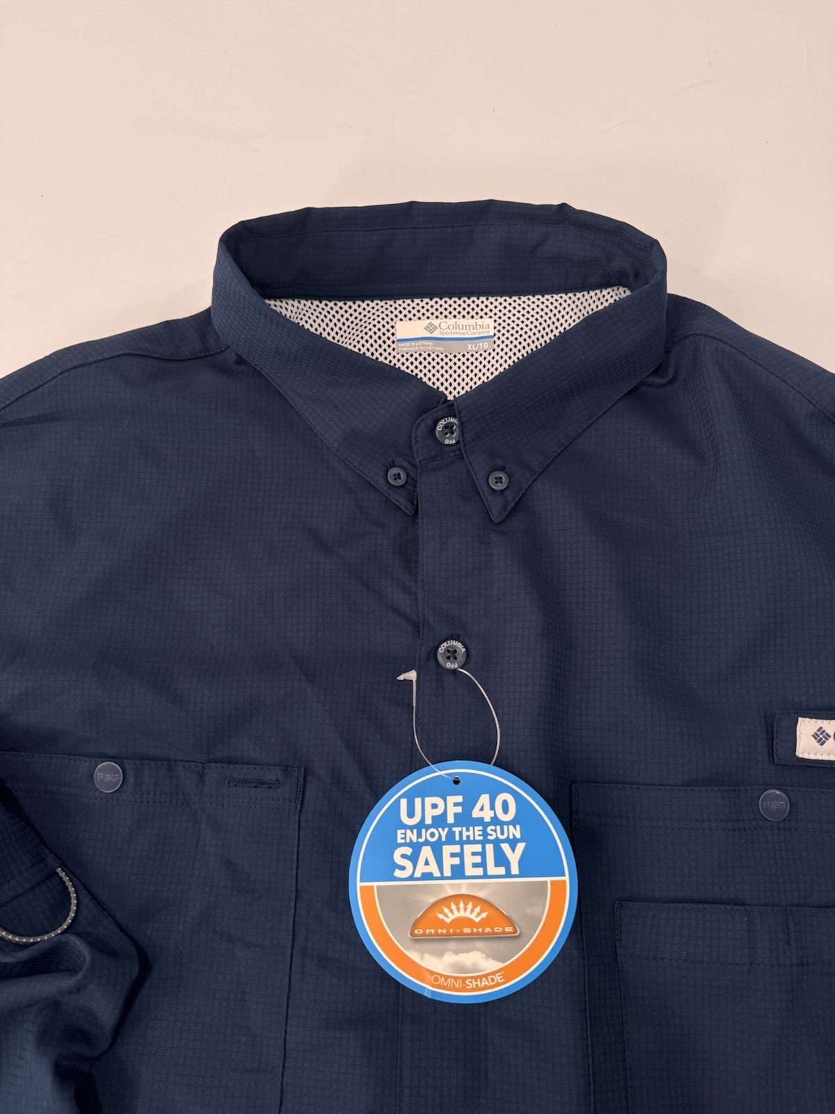 Columbia PFG Omni Shade Fishing Shirt Mens XL Navy UPF 40 Long Sleeve NWT