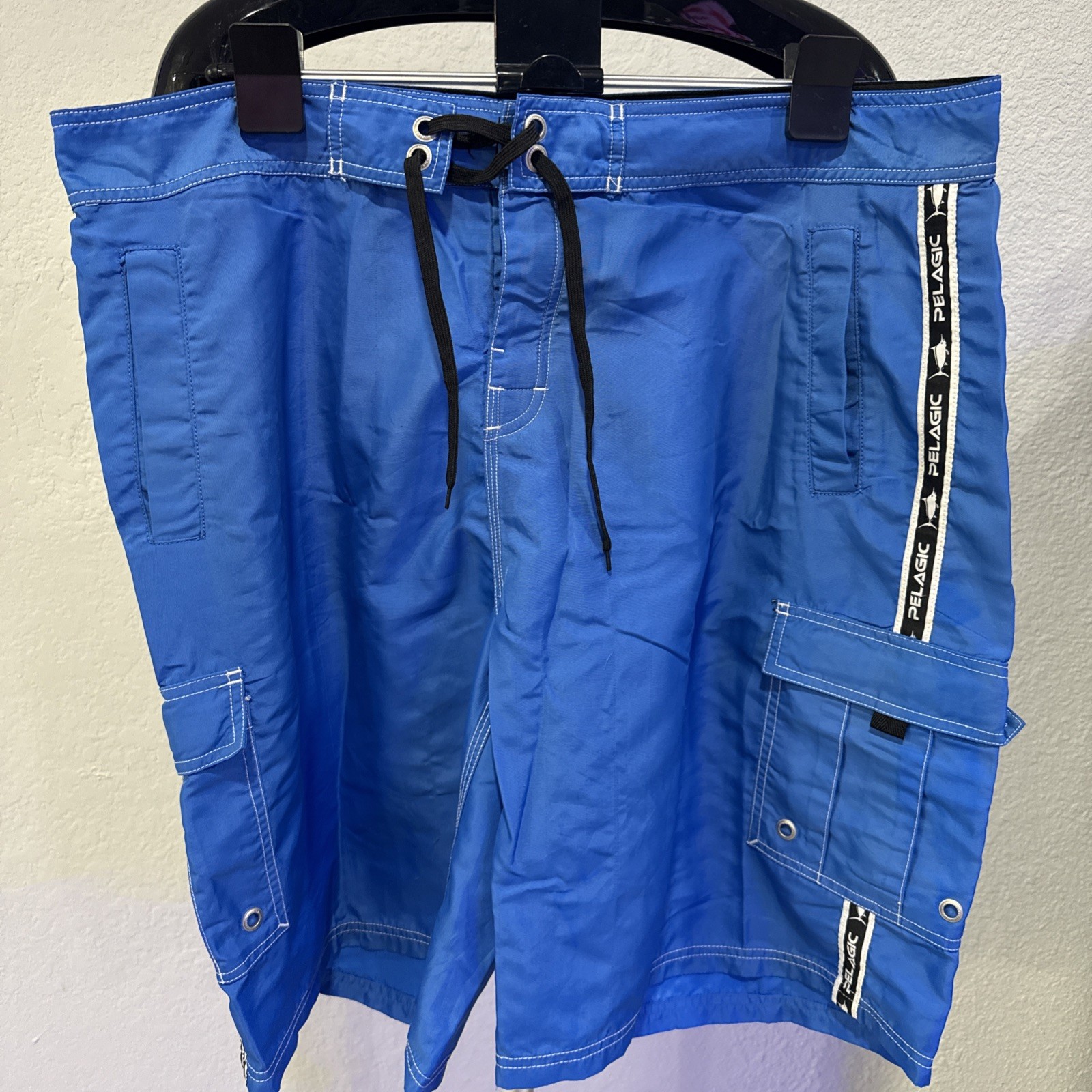 Pelagic Blackfin Men’s Board Shorts, Blue, Fishing Swim Trunk, Nylon, size 40