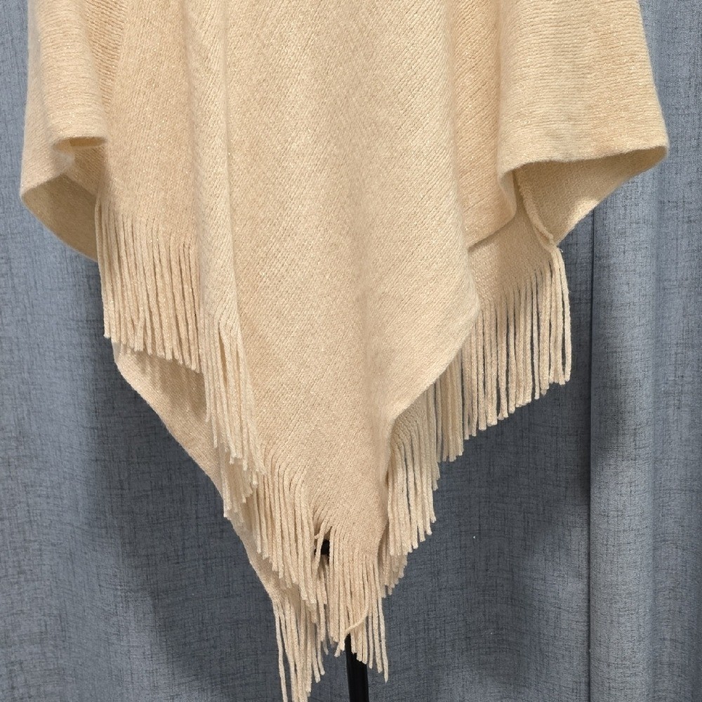 Chico’s Cream Knit Poncho with Metallic Accents