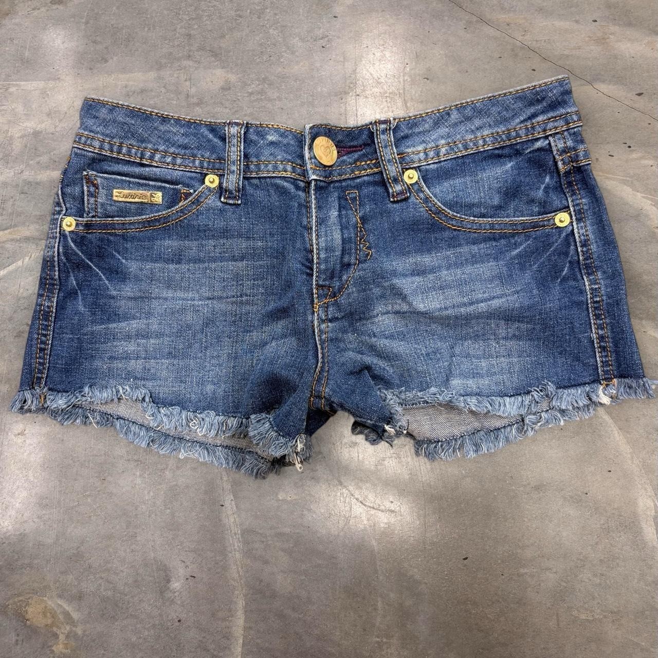 Luxirie by LRG Y2K Low Rise Denim Cutoff Shorts Womens 25 Blue McBling Frayed