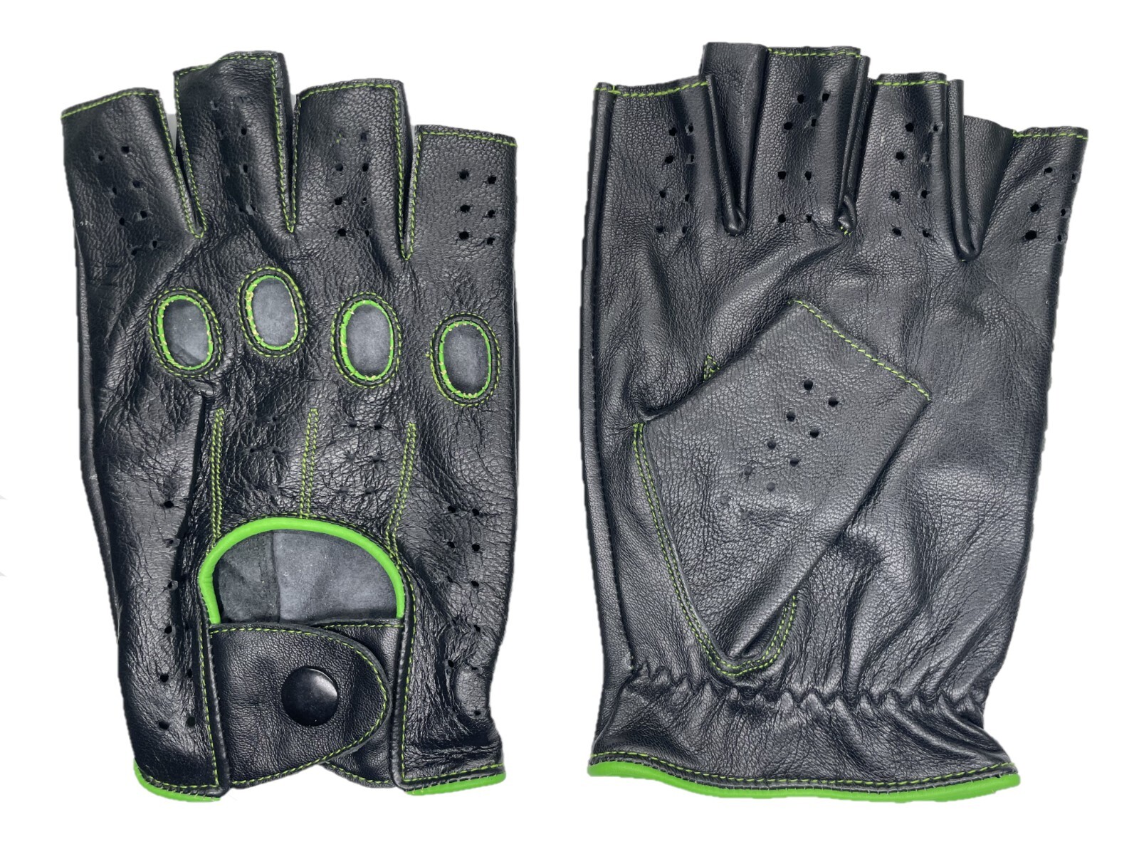 HALF FINGER MEN’S 100% GENUINE LEATHER DRIVING GLOVES REVERSE STITCH CHAUFFEUR