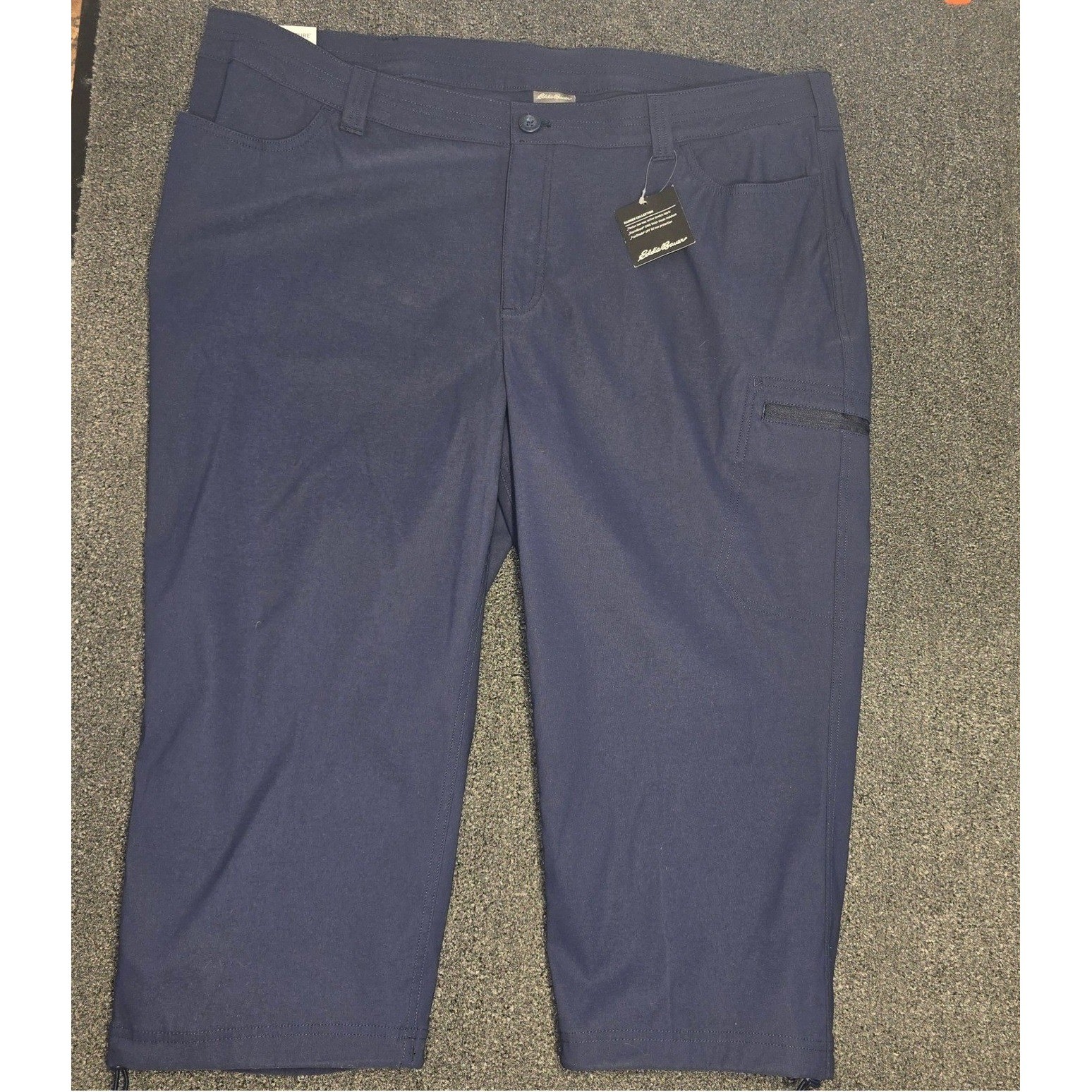 NWT Eddie Bauer Rainier Capri Cargo Pants Womens 24 Blue Stretch Travel Hiking