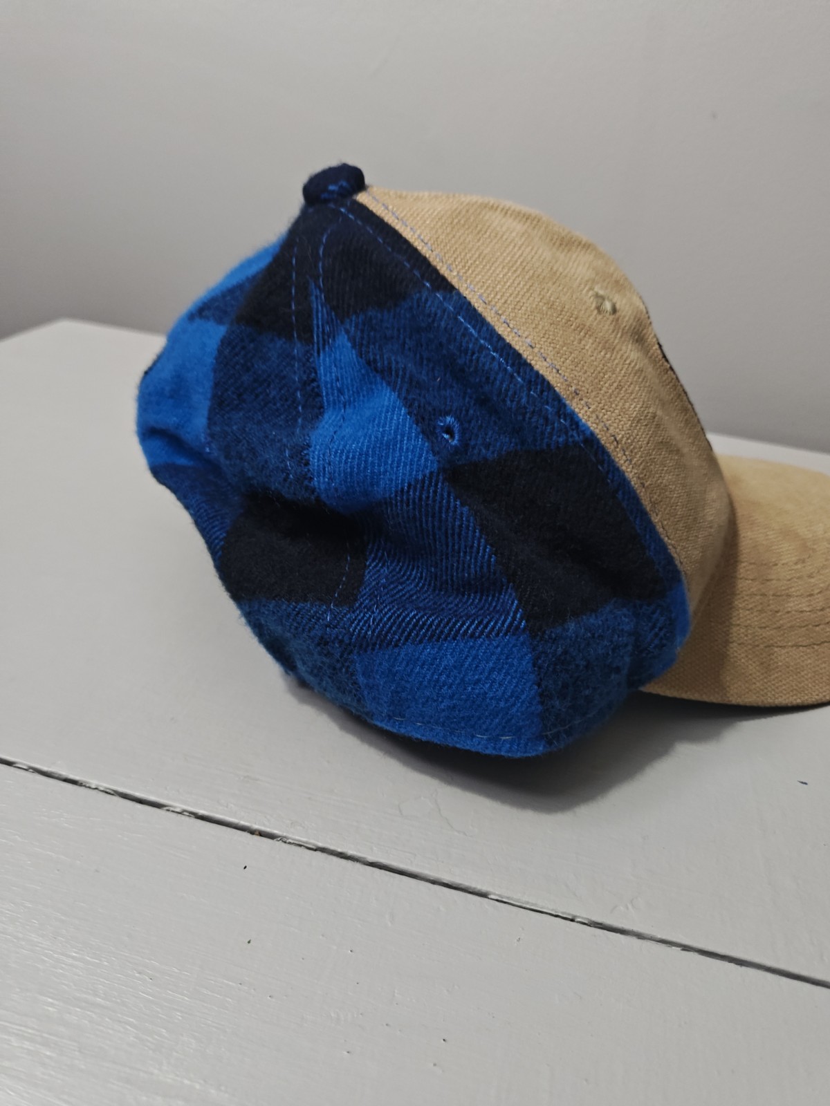Bass Pro Shops Trucker Hat Snapback Khaki Tan Blue Black Plaid Flannel Cap OSFM