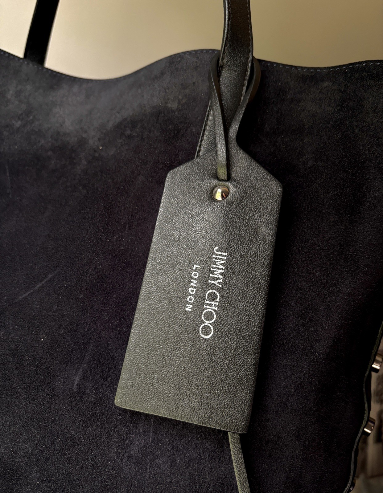 Jimmy Choo Twist East West Tote Bag Black Suede & Pebbled Leather Purse