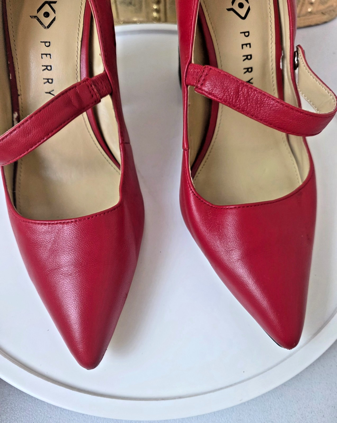 KATY PERRY “The June” Red Pointed Toe Glitter Block Heel Mary Jane Pump Size 10