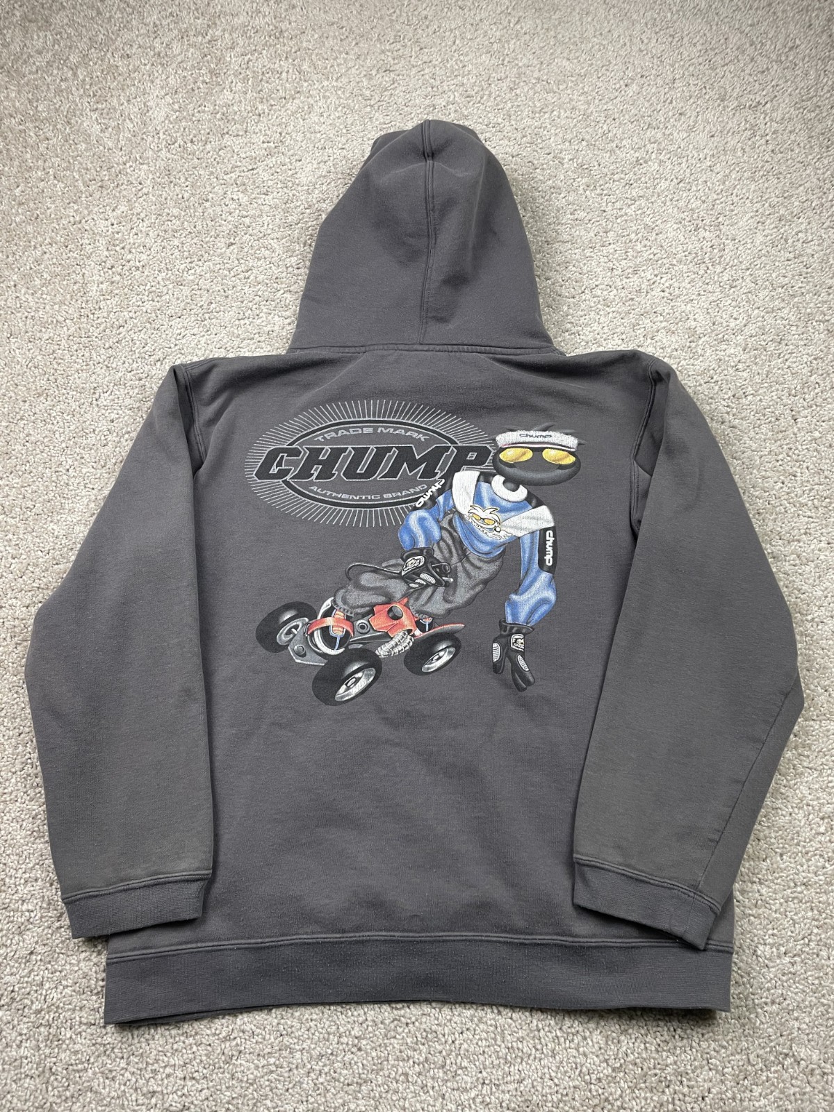 Chump Skateboards Y2K Hoodie YOUTH Size XL Gray Grunge Motocross Graphic